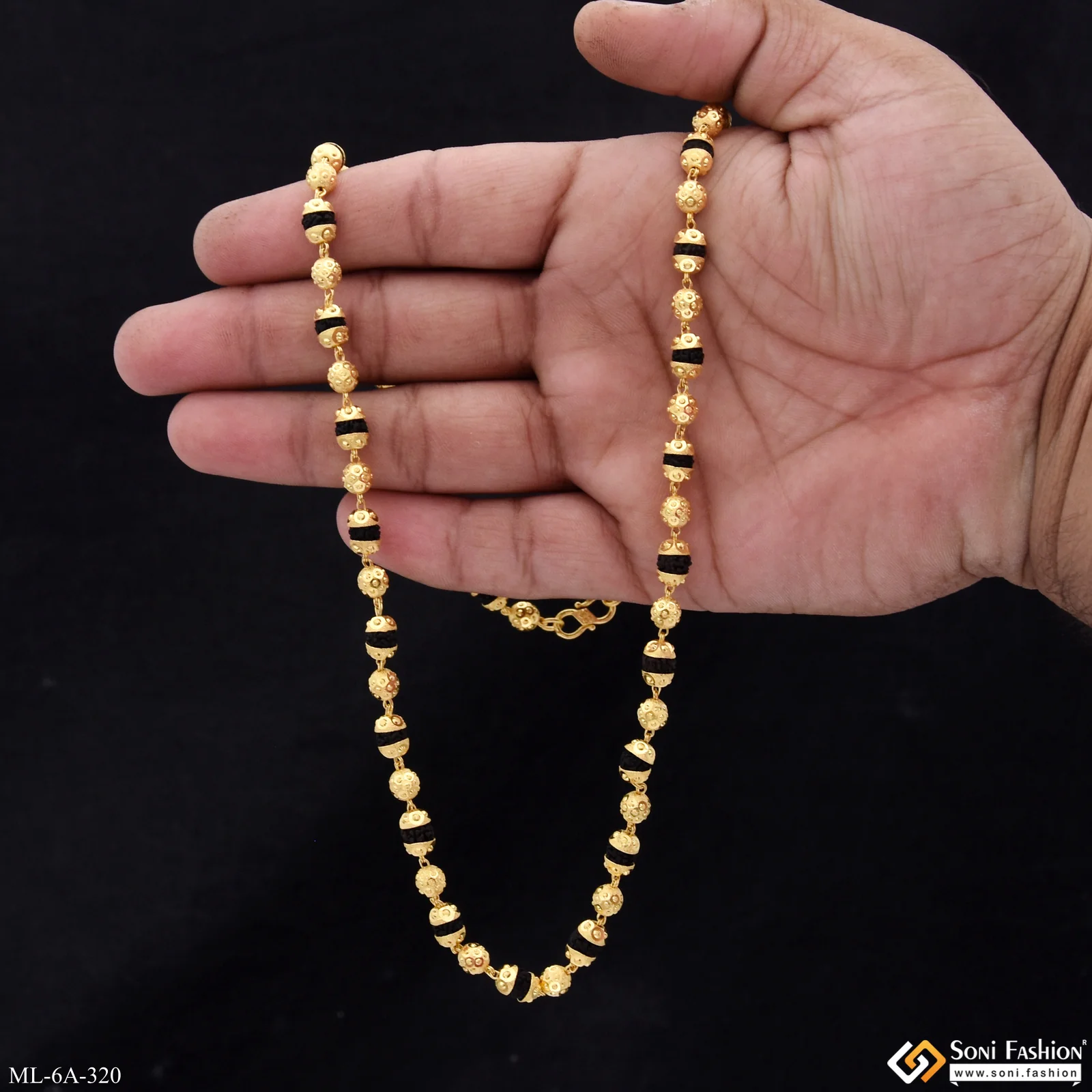 Superior Quality Sparkling Design Gold Plated Rudraksha Mala for Men - Style A320 - Image 6