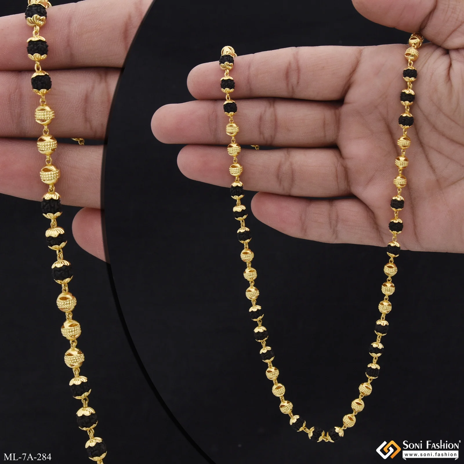 Superior Quality Sparkling Design Gold Plated Rudraksha Mala for Men - Style A284 - Image 2