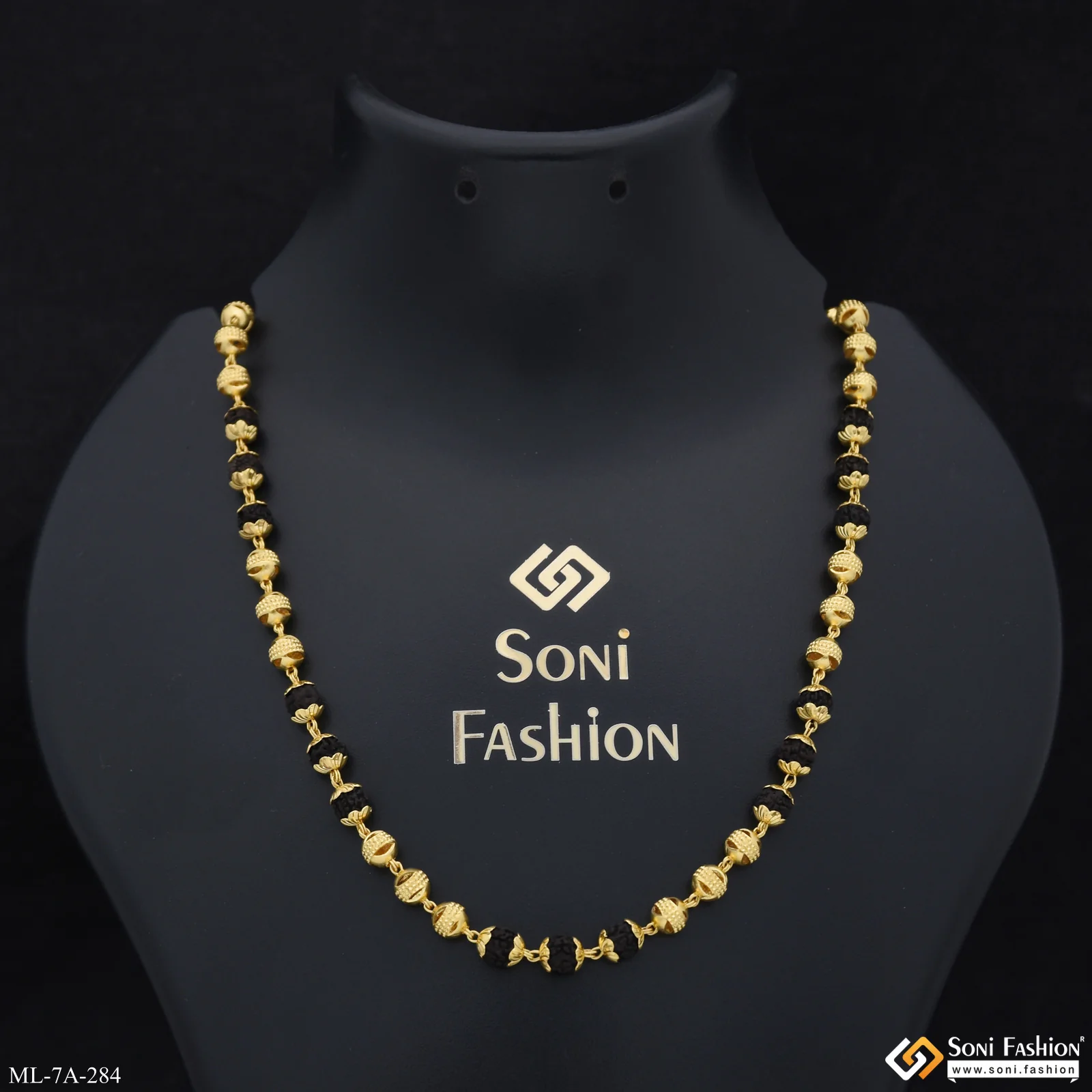 Superior Quality Sparkling Design Gold Plated Rudraksha Mala for Men - Style A284 - Image 3
