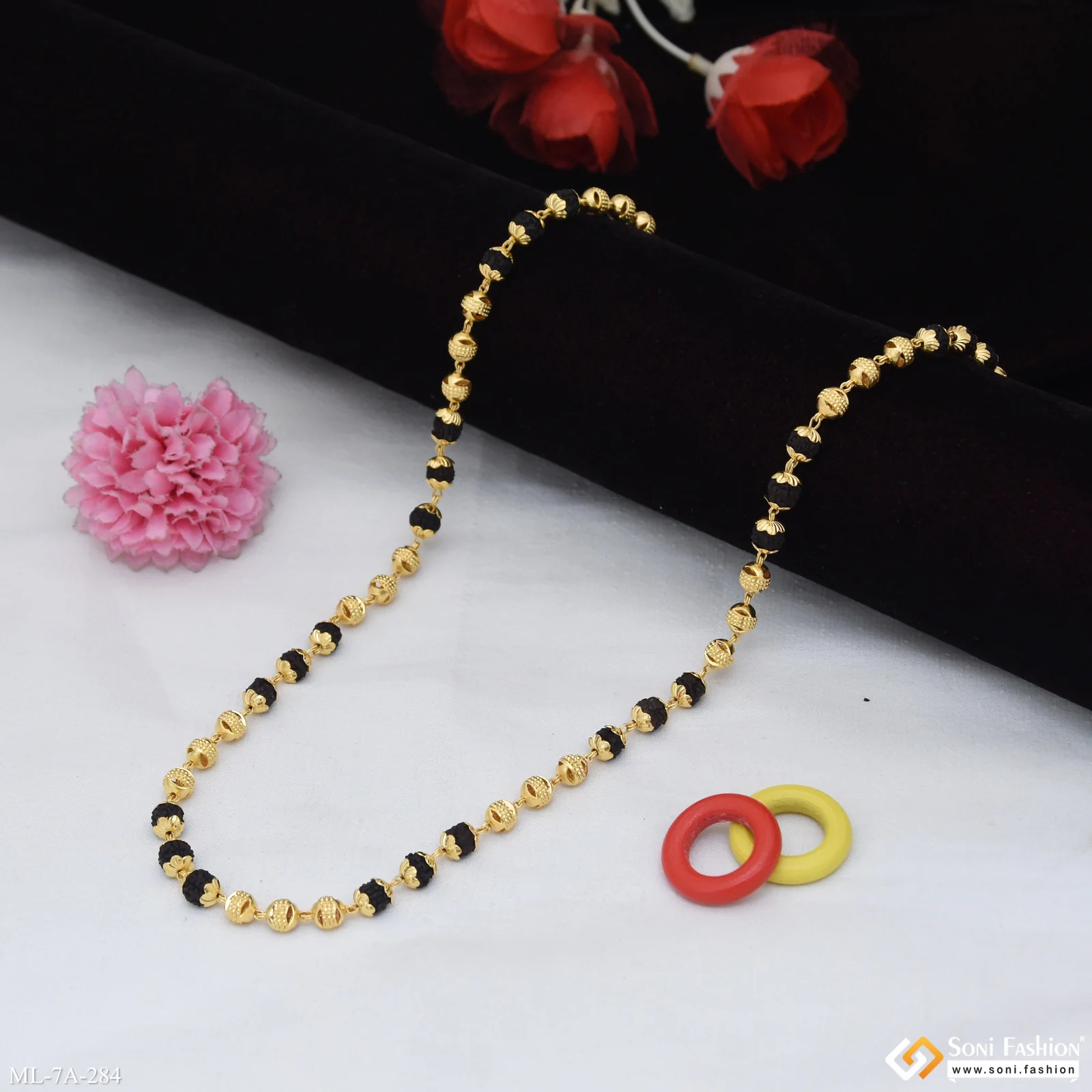 Superior Quality Sparkling Design Gold Plated Rudraksha Mala for Men - Style A284 - Image 4