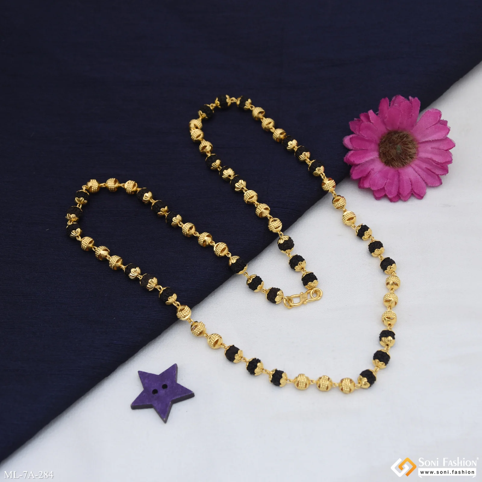 Superior Quality Sparkling Design Gold Plated Rudraksha Mala for Men - Style A284 - Image 5