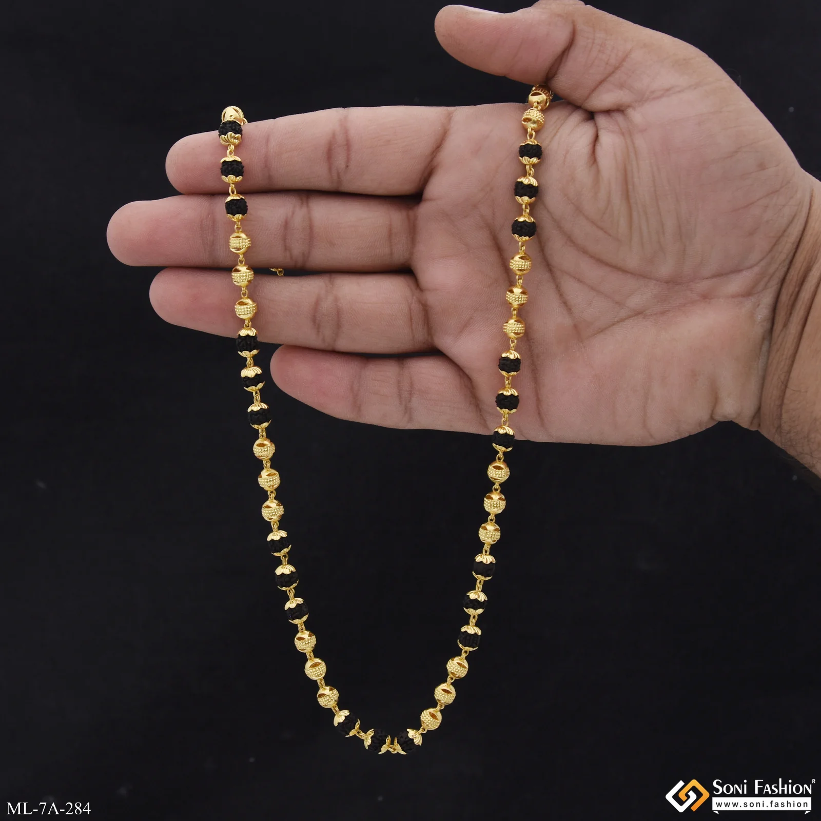 Superior Quality Sparkling Design Gold Plated Rudraksha Mala for Men - Style A284 - Image 6