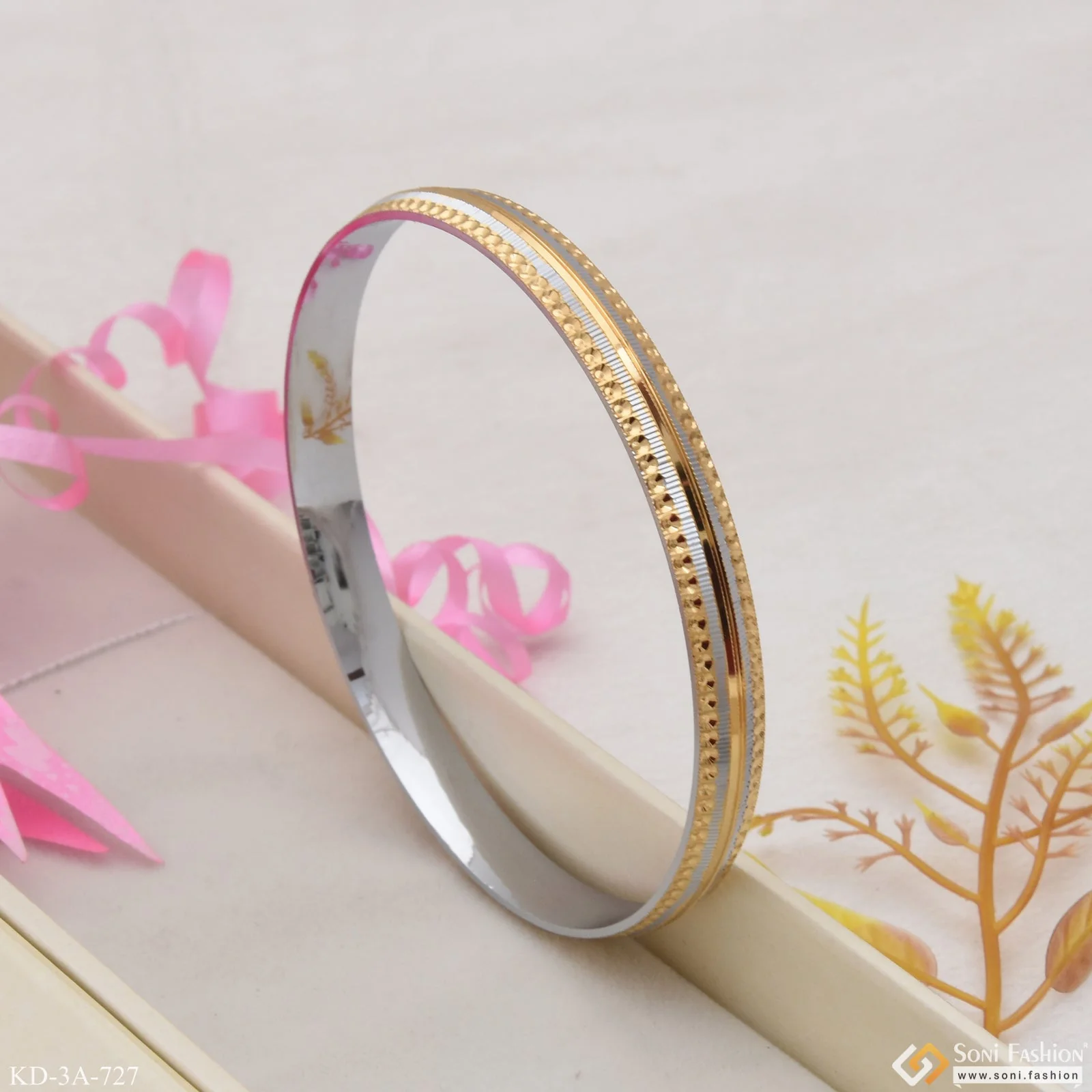 Superior Quality Unique Design Golden & Silver Color Kada For Men - Style A727 - Image 2