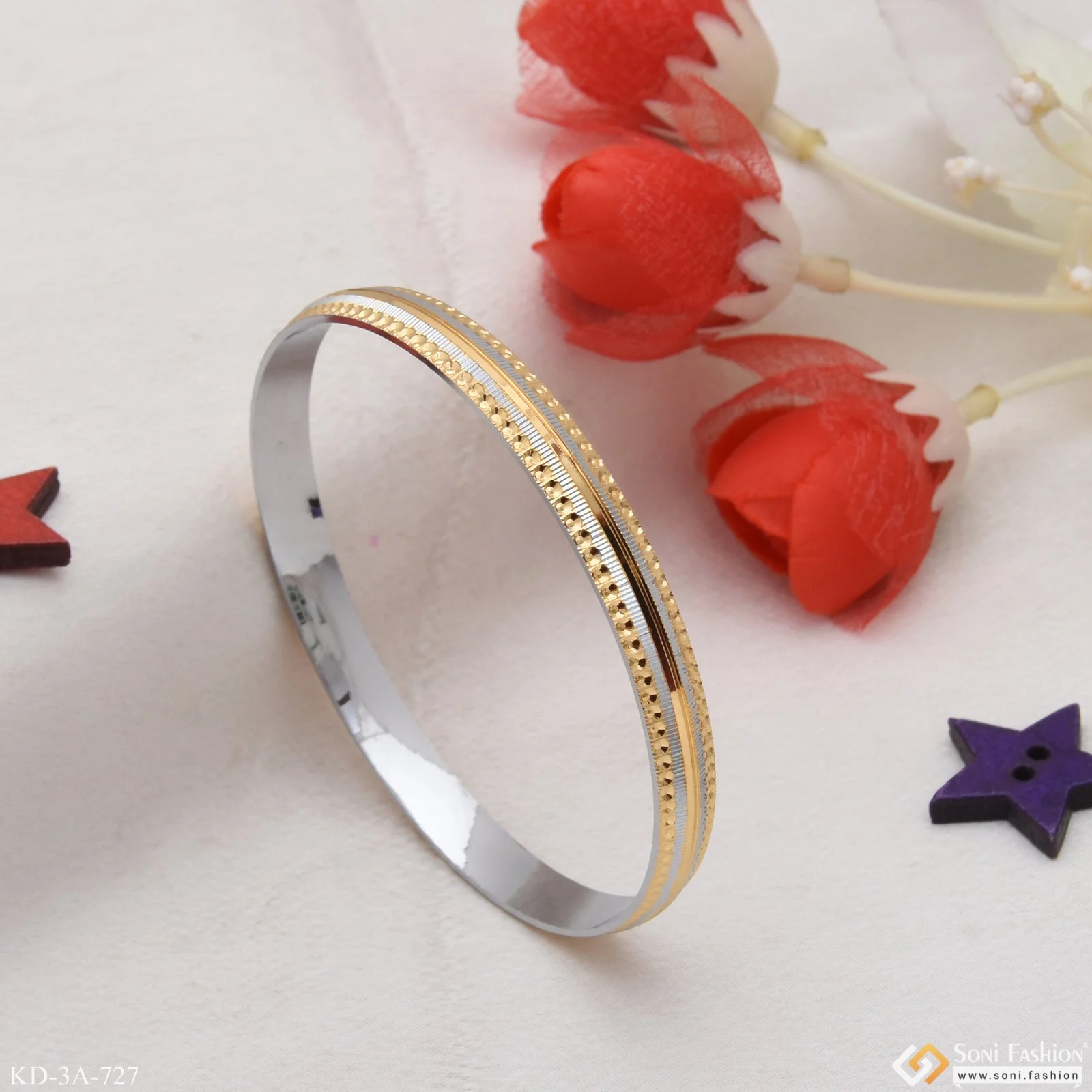 Superior Quality Unique Design Golden & Silver Color Kada For Men - Style A727 - Image 3