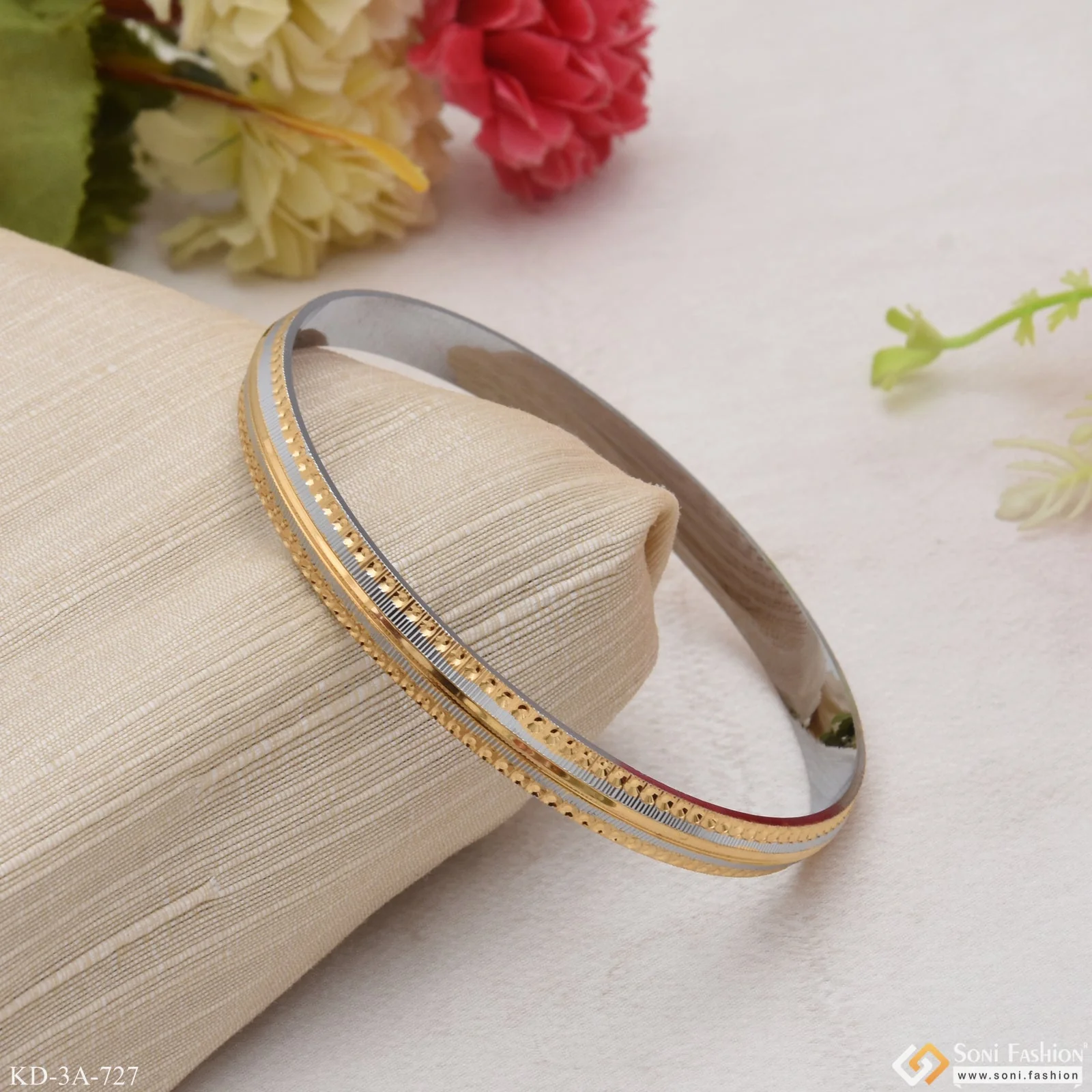 Superior Quality Unique Design Golden & Silver Color Kada For Men - Style A727 - Image 5