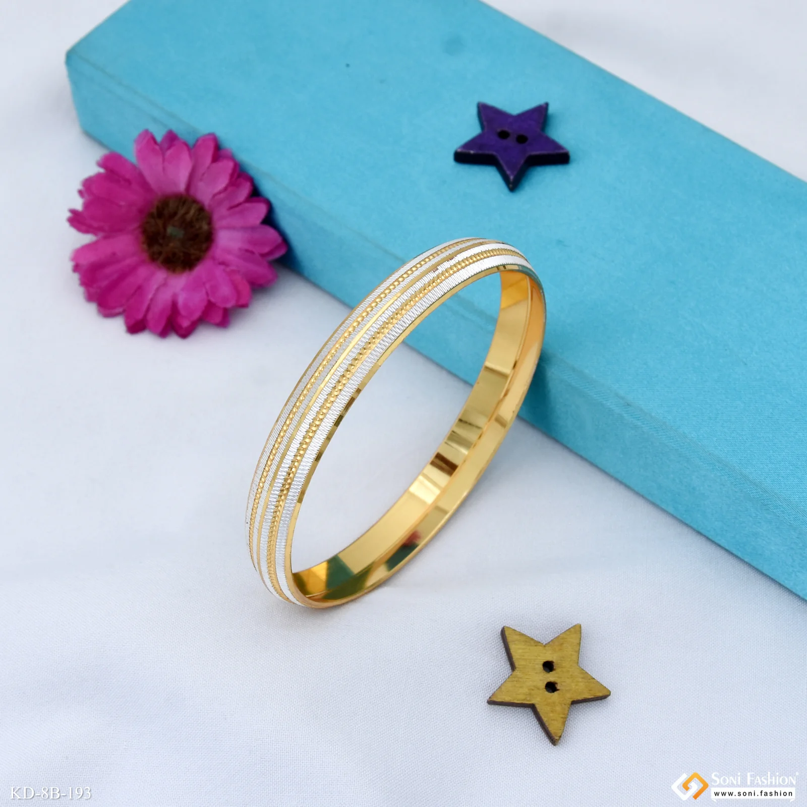 Superior Quality Unique Design Golden & Silver Color Punjabi Kada For Men - Style B193 - Image 2