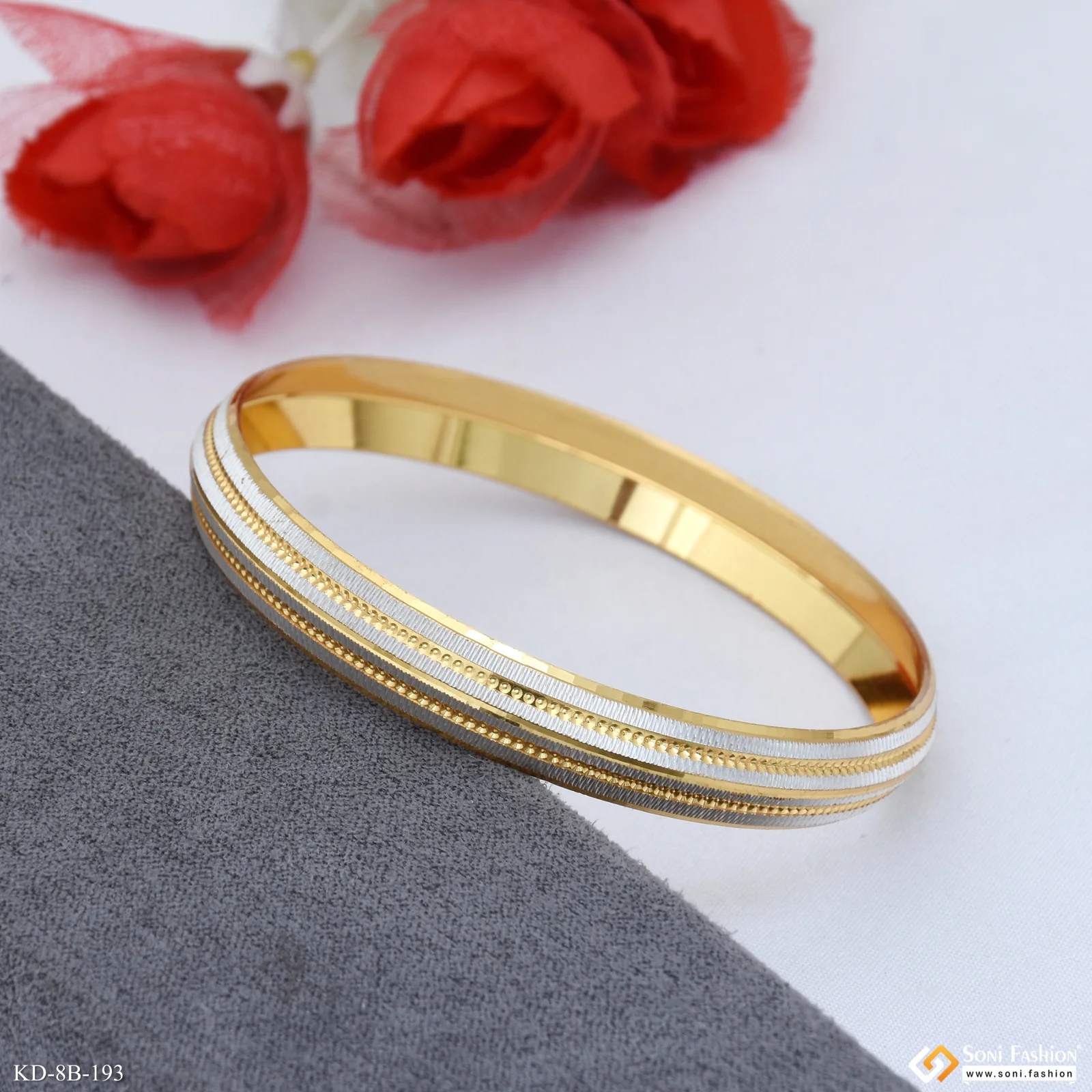 Superior Quality Unique Design Golden & Silver Color Punjabi Kada For Men - Style B193 - Image 4