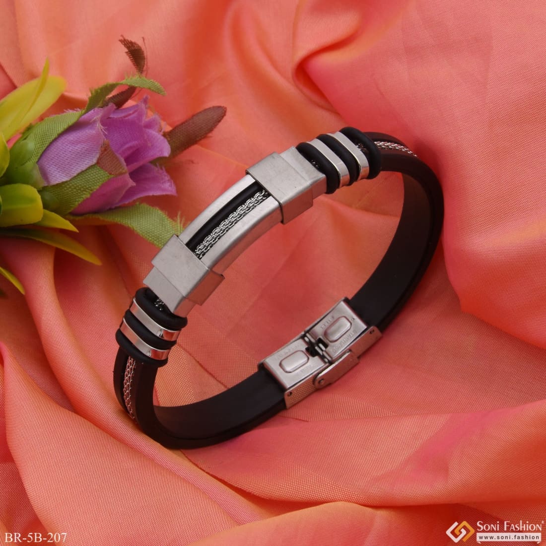 Superior Quality Unique Design Silver & Black Color Bracelet for Men - Style B207 - Image 3