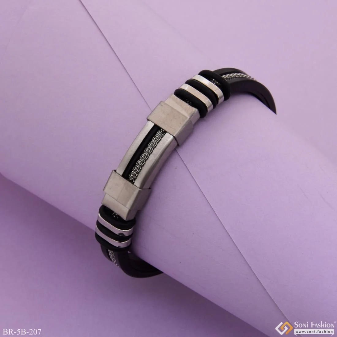 Superior Quality Unique Design Silver & Black Color Bracelet for Men - Style B207 - Image 4