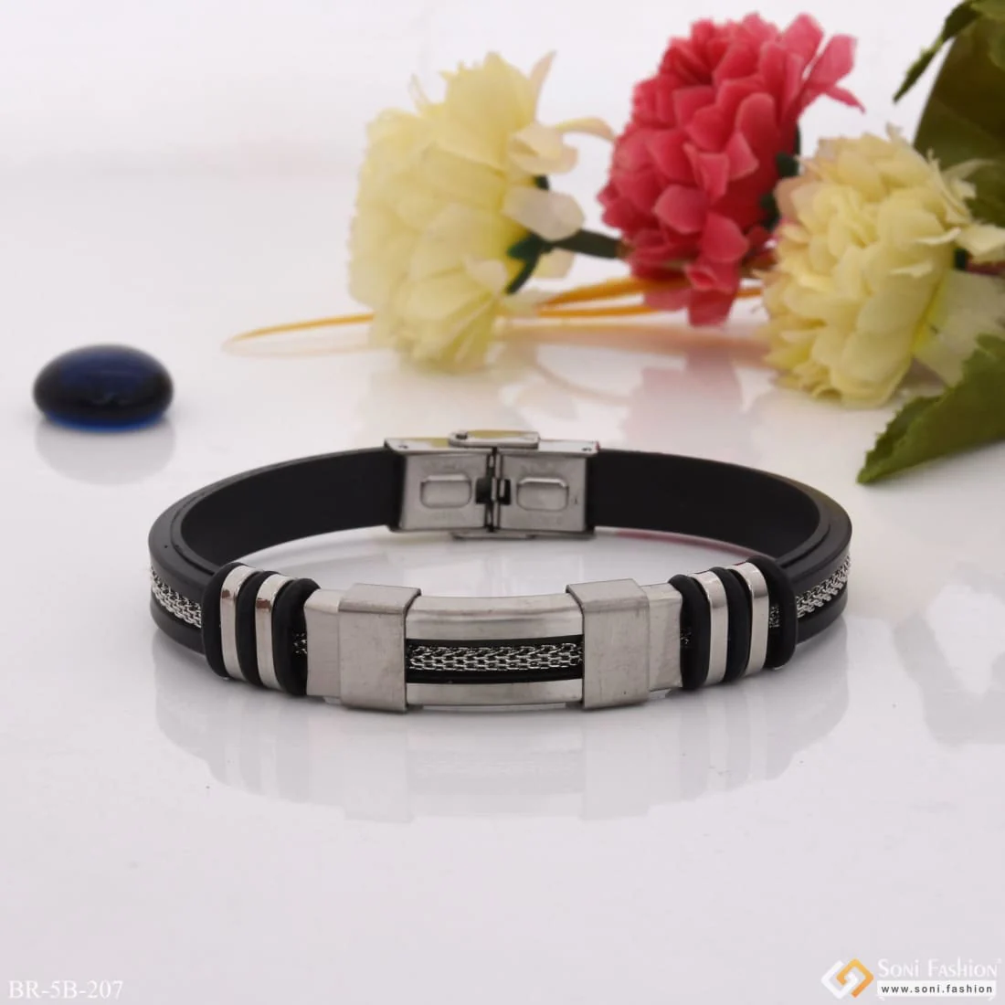 Superior Quality Unique Design Silver & Black Color Bracelet for Men - Style B207 - Image 5
