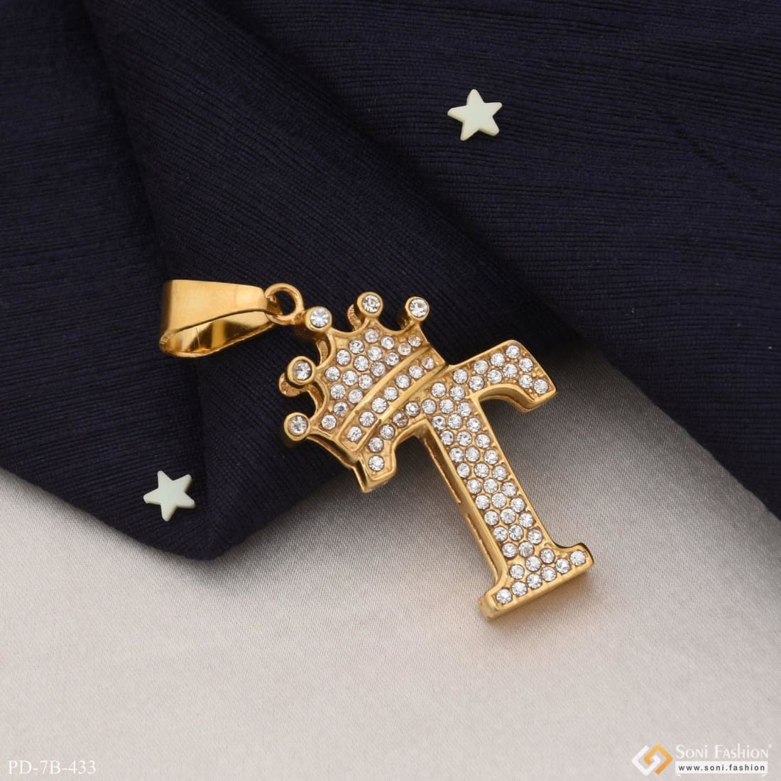 T Letter With Diamond Classic Design Superior Quality Pendant For Men - Style B433 - Image 3