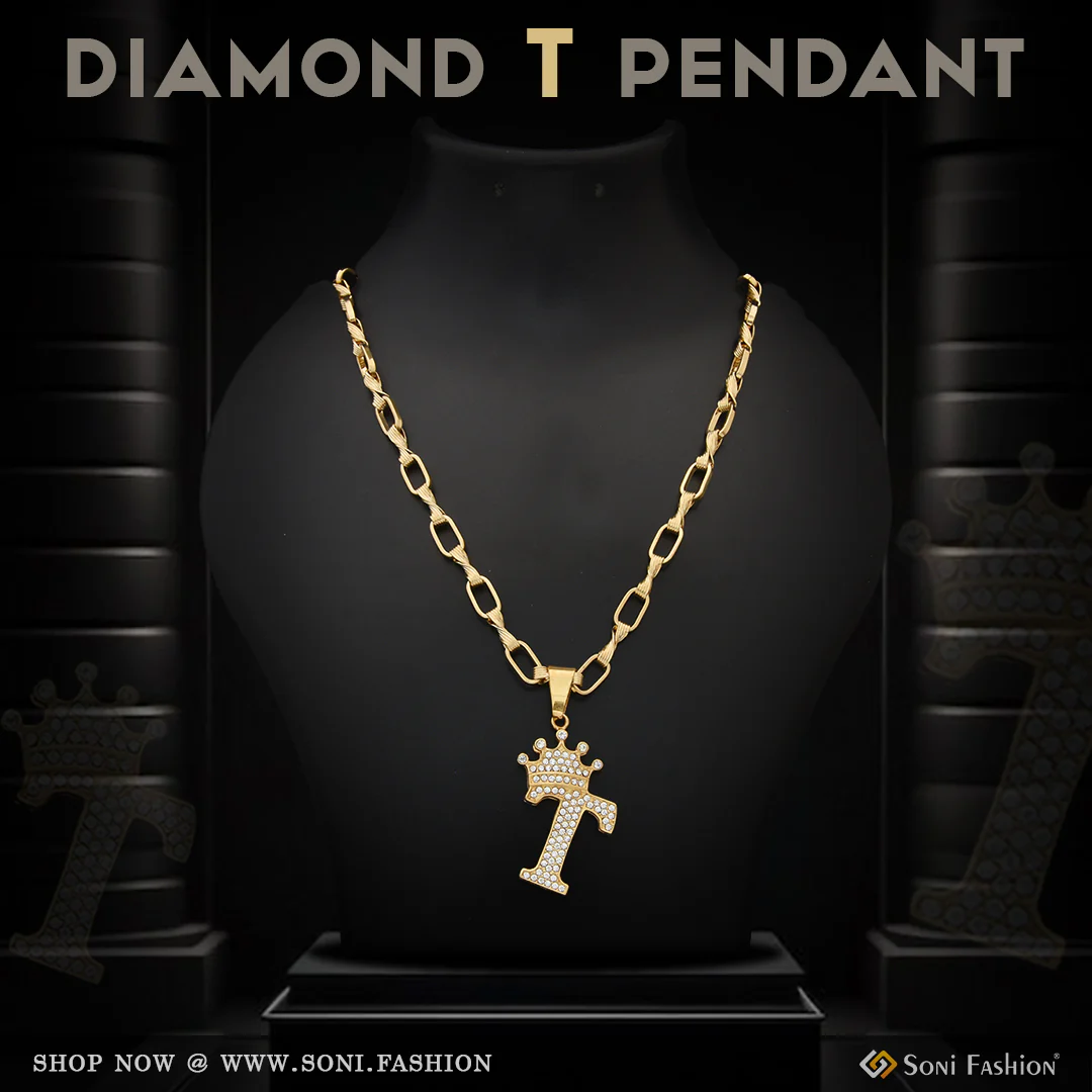 T Letter with Diamond Glamorous Design Chain Pendant Combo for Men (CP-C315-B433)