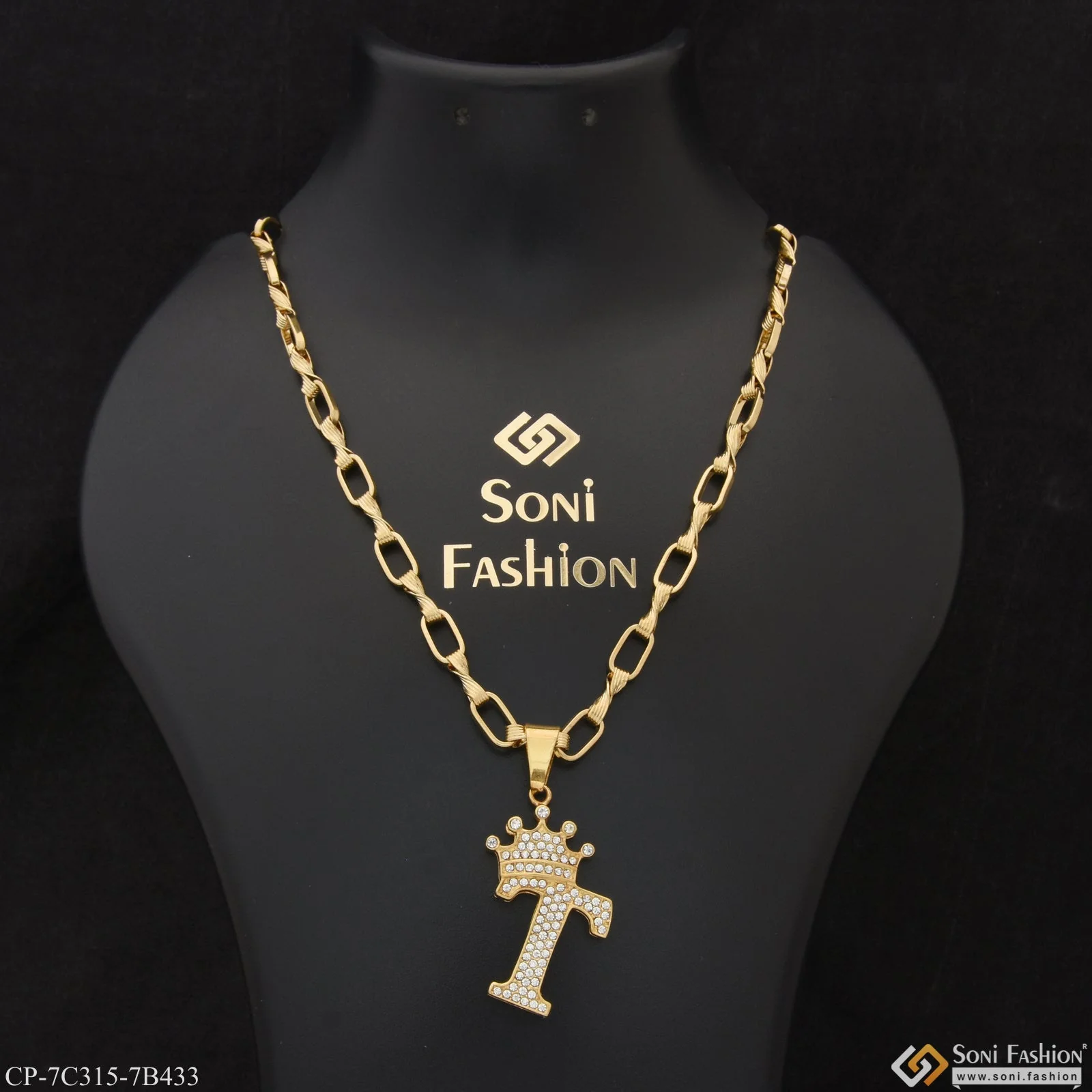 T Letter with Diamond Glamorous Design Chain Pendant Combo for Men (CP-C315-B433) - Image 5