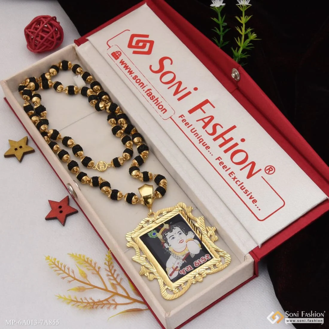 Jay Thakar Pendant With Black Rudraksha Gold Plated Mala Combo For Men (mp-a013-a855) - Image 4