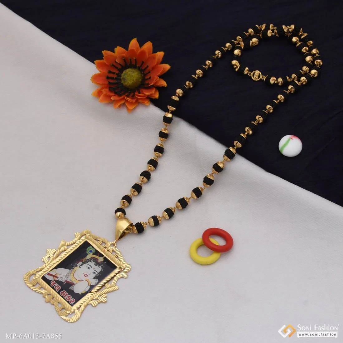 Jay Thakar Pendant With Black Rudraksha Gold Plated Mala Combo For Men (mp-a013-a855) - Image 5