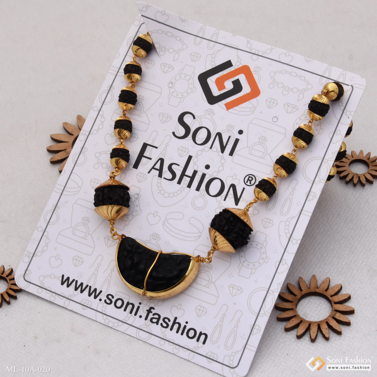 Three Big Beads Etched Design Gold Plated Rudraksha Mala For Men - Style A020 - Image 6
