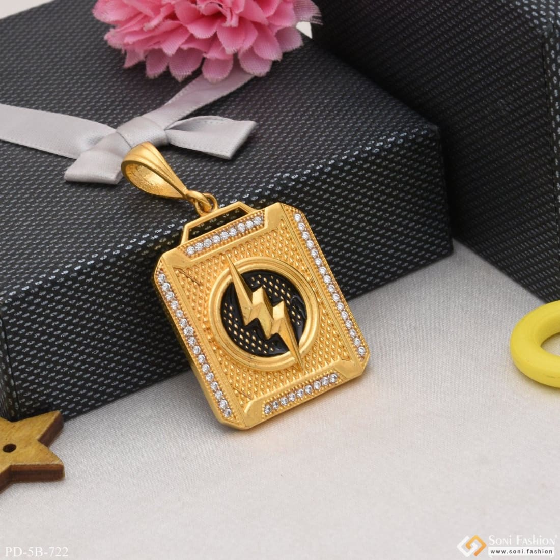 Thunder With Diamond Sophisticated Design Gold Plated Pendant For Men - Style B722 - Image 3