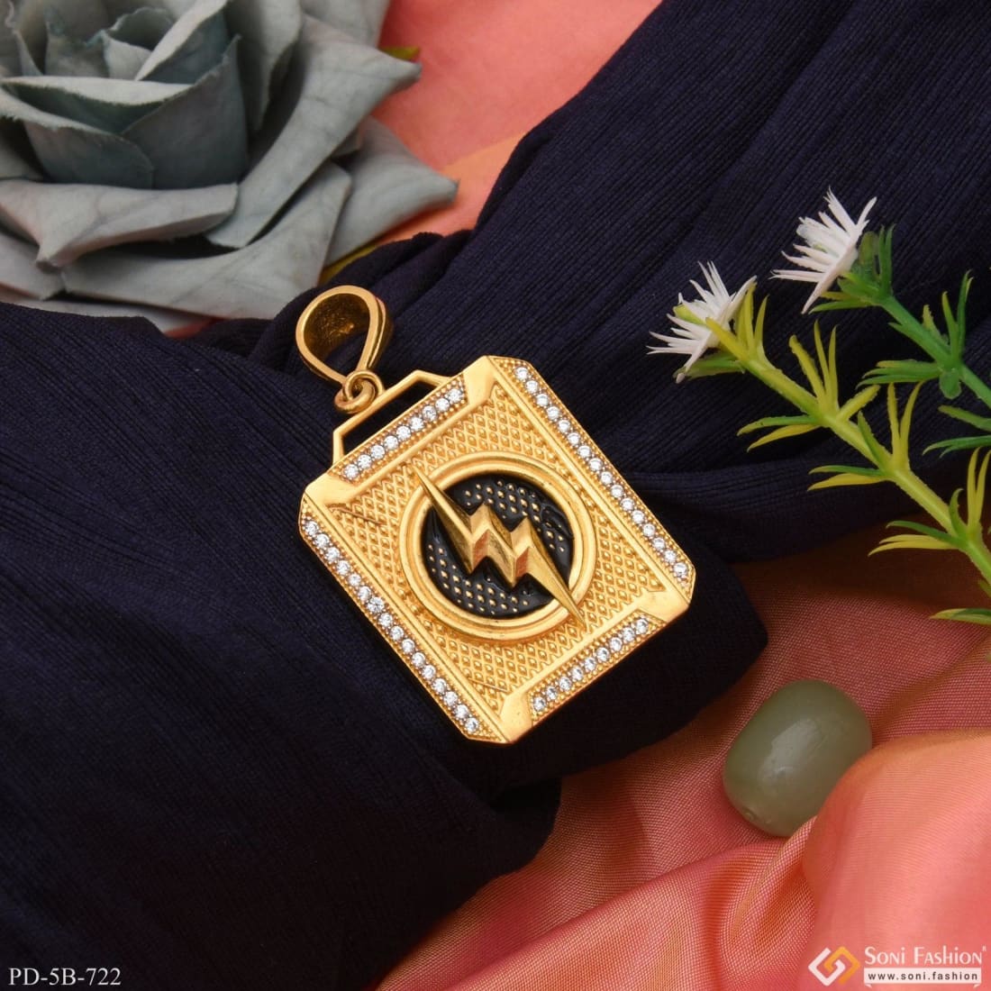 Thunder With Diamond Sophisticated Design Gold Plated Pendant For Men - Style B722 - Image 4