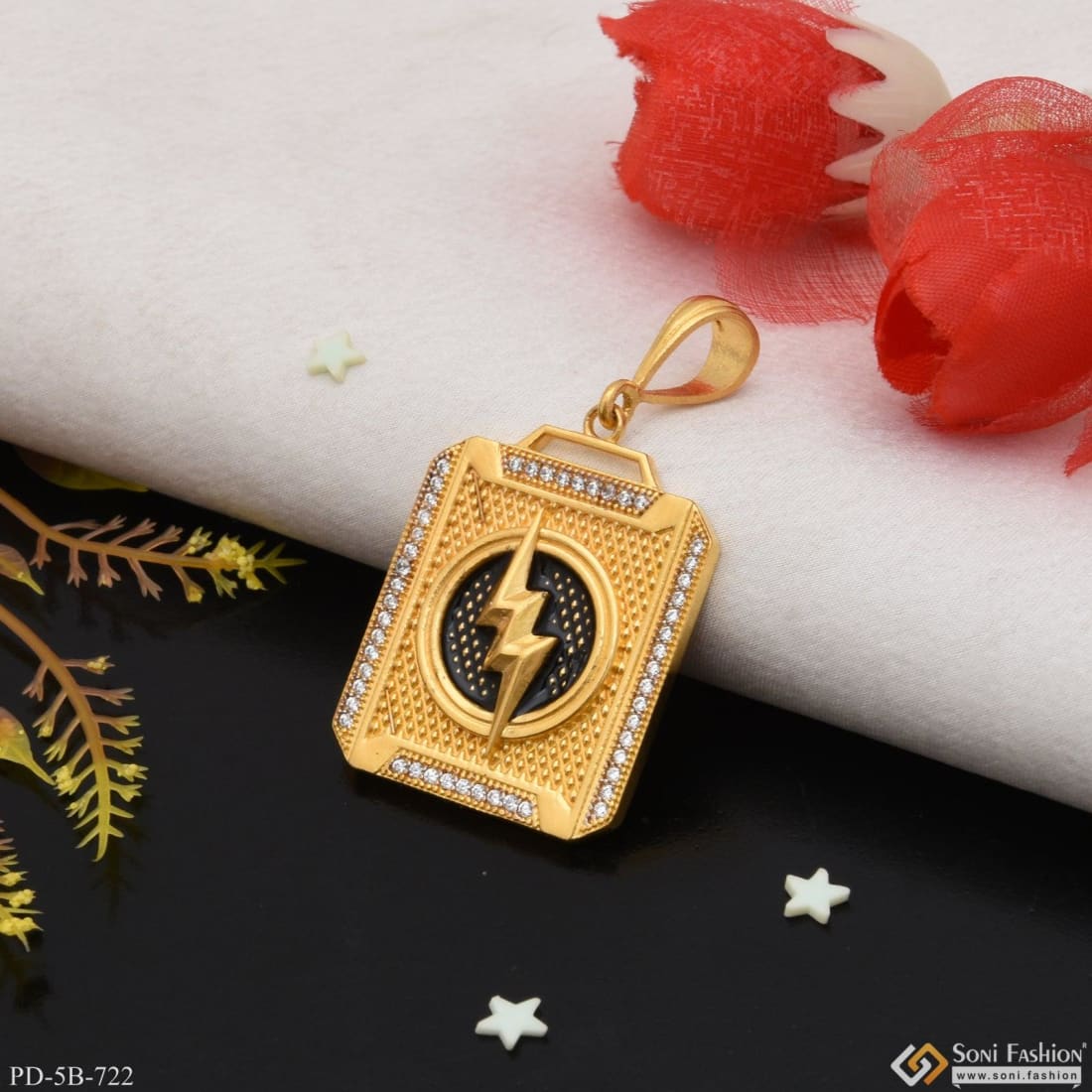 Thunder With Diamond Sophisticated Design Gold Plated Pendant For Men - Style B722 - Image 5
