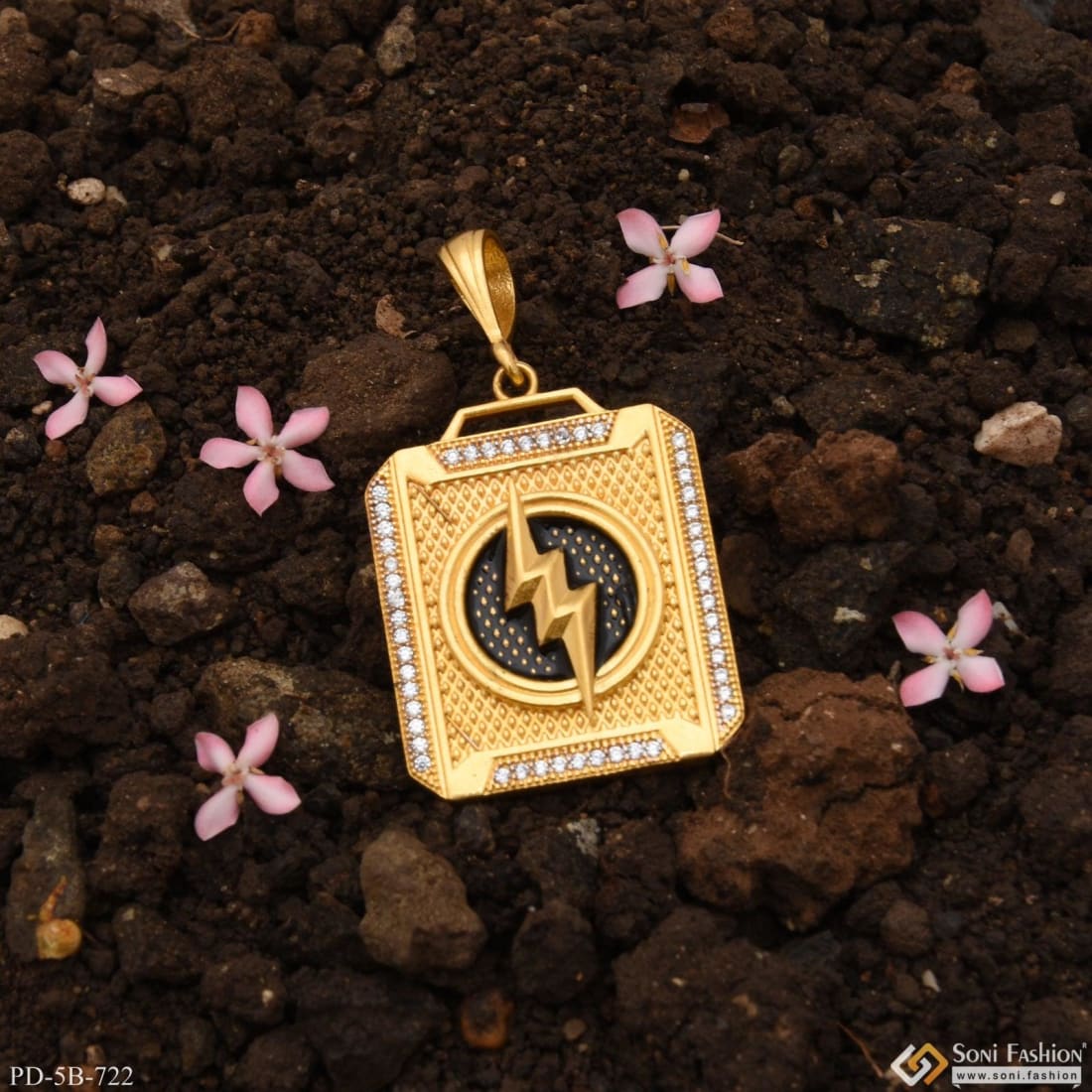 Thunder With Diamond Sophisticated Design Gold Plated Pendant For Men - Style B722 - Image 6