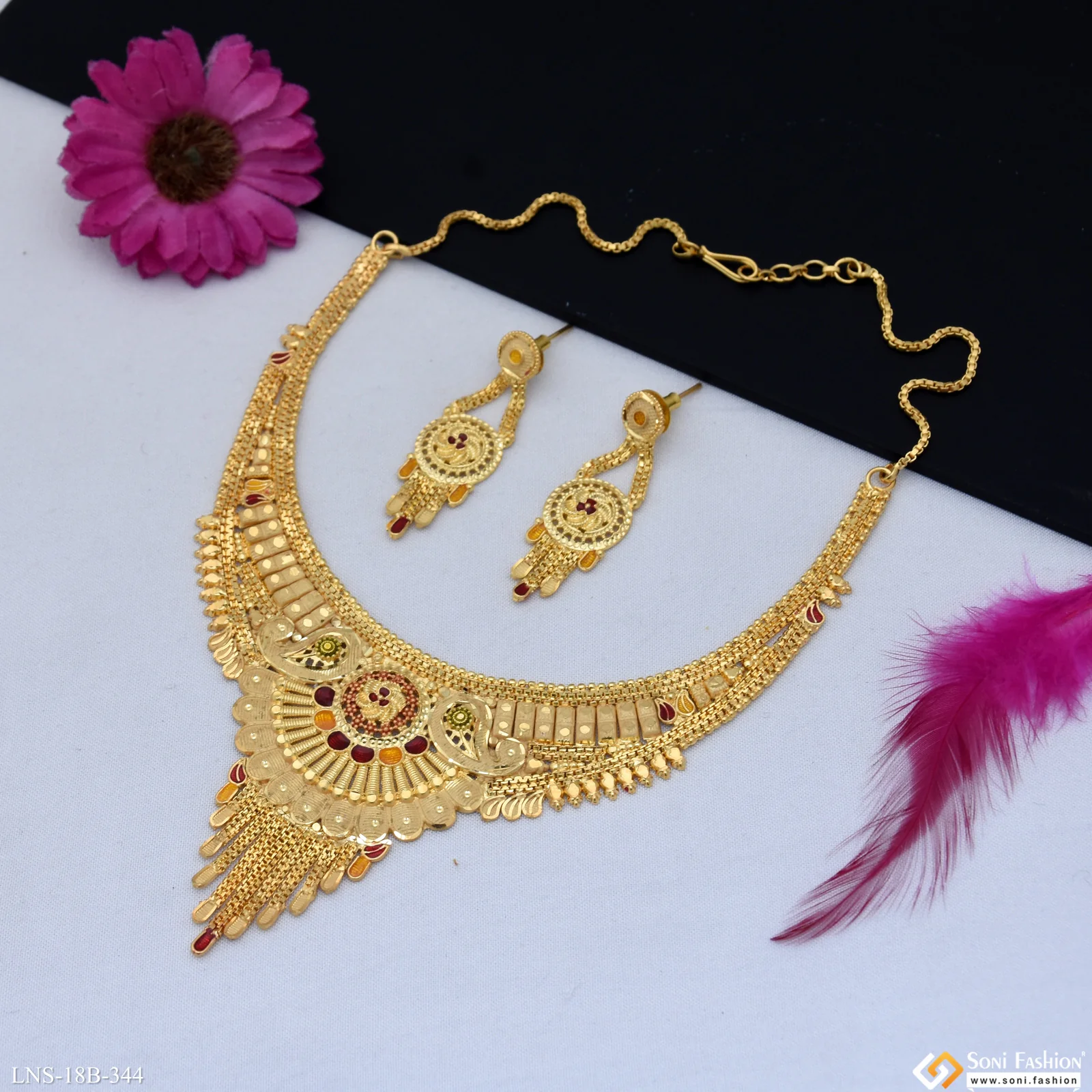Tradition Design Gold Plated Necklace Set for Women - Style B344 - Image 3