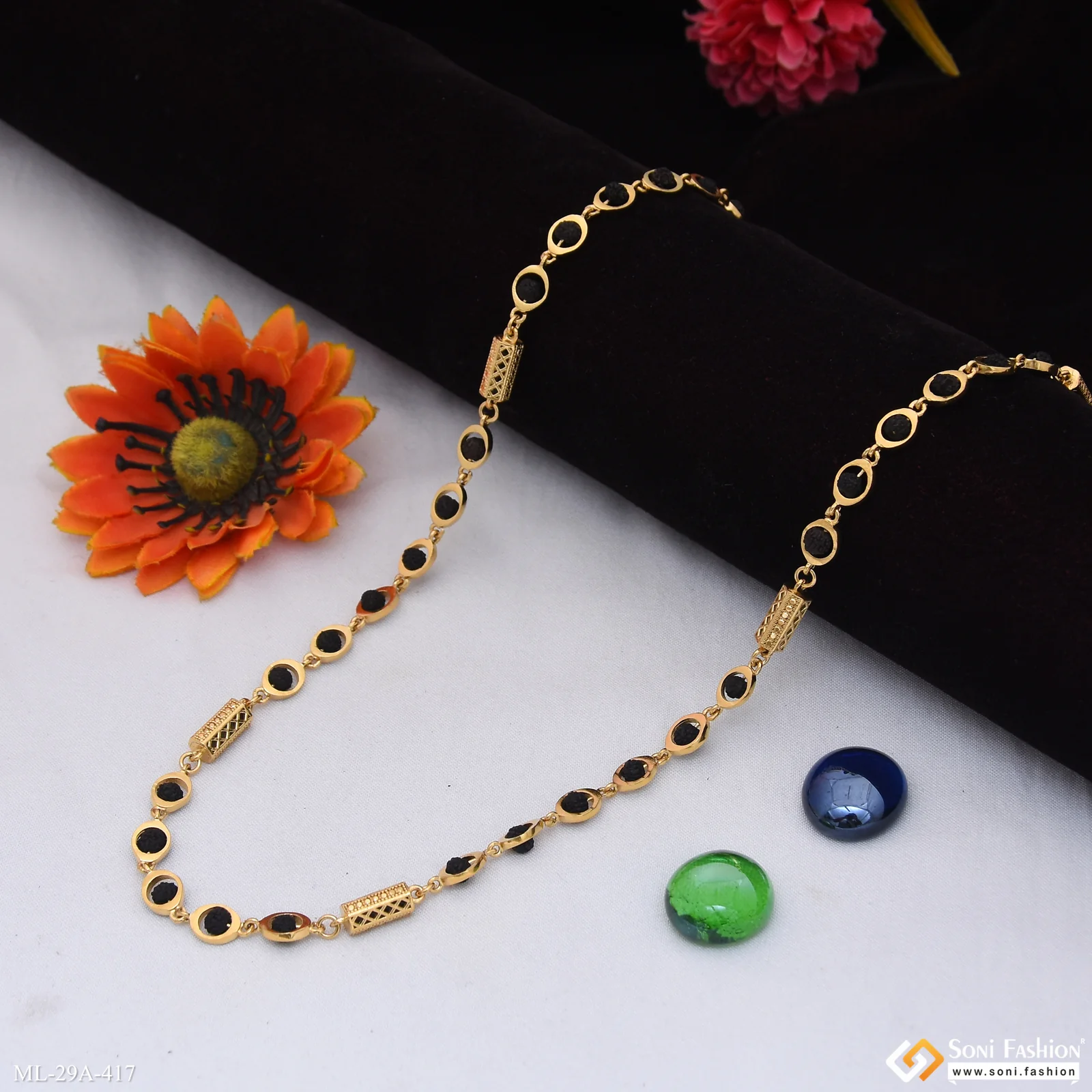 Traditional Design 18k Gold Plated Rudraksha Mala for Men - Style A417 - Image 3