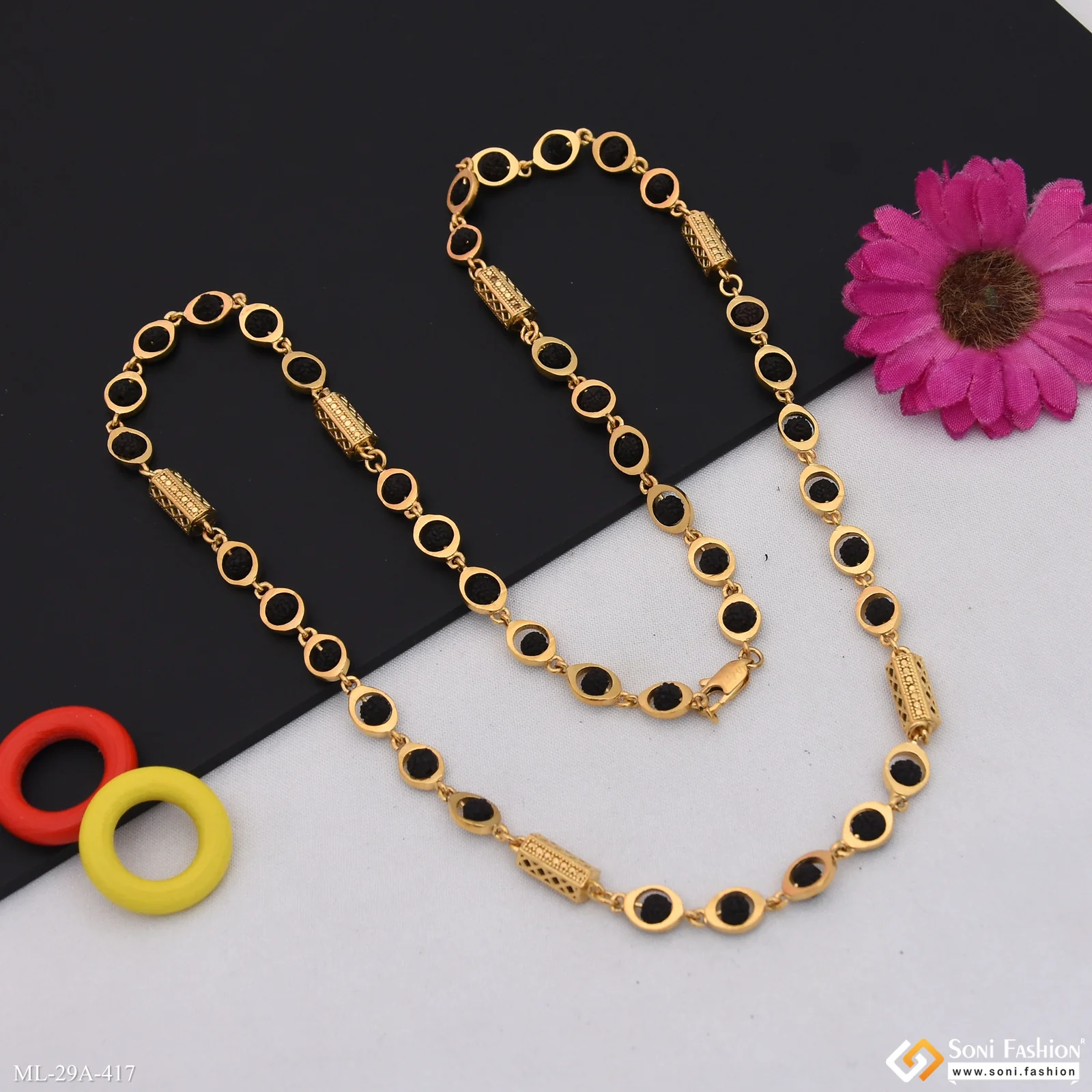 Traditional Design 18k Gold Plated Rudraksha Mala for Men - Style A417 - Image 4