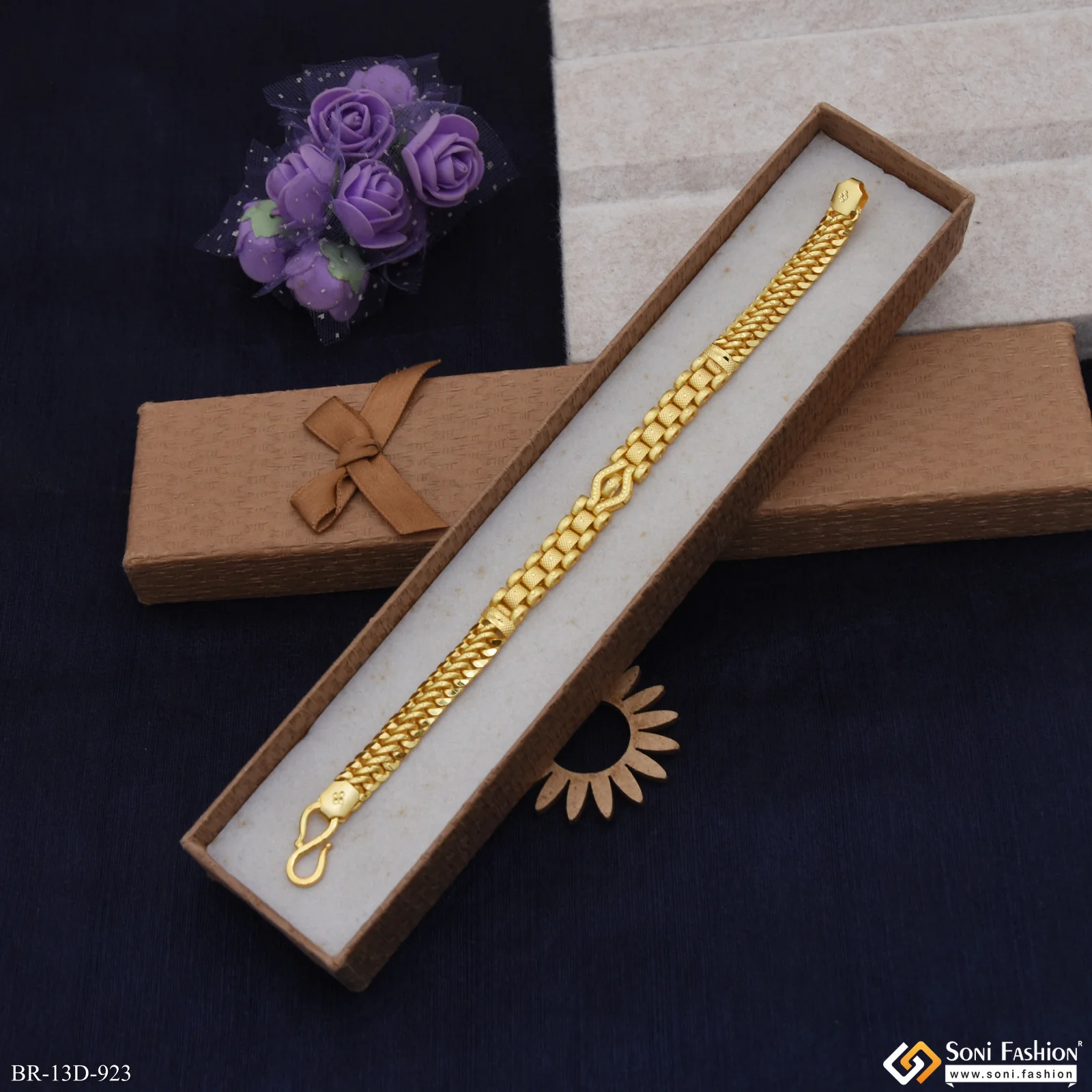 Traditional Design Gold Plated Box Bracelet for Men - Style D923 - Image 3
