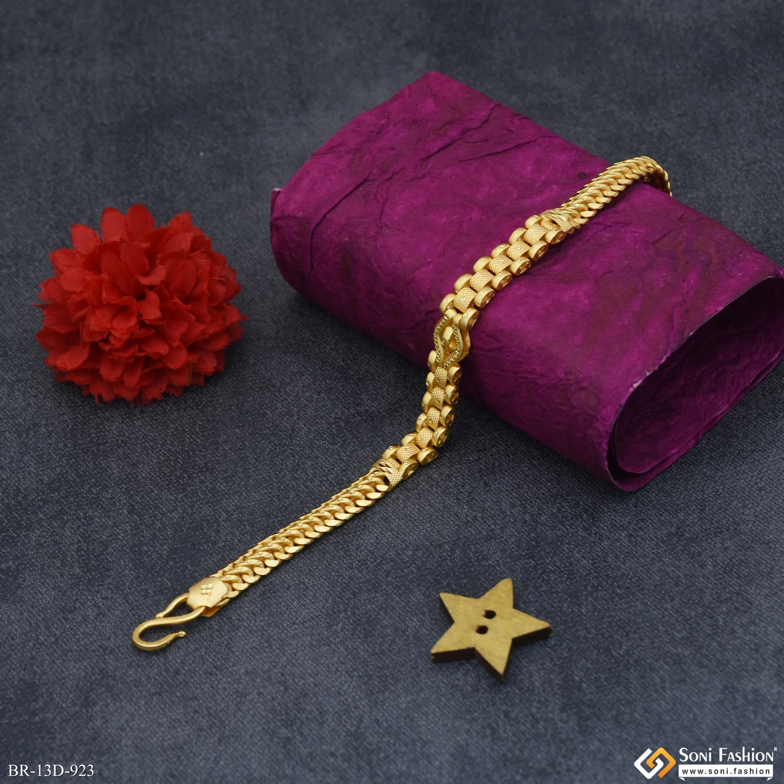 Traditional Design Gold Plated Box Bracelet for Men - Style D923 - Image 5