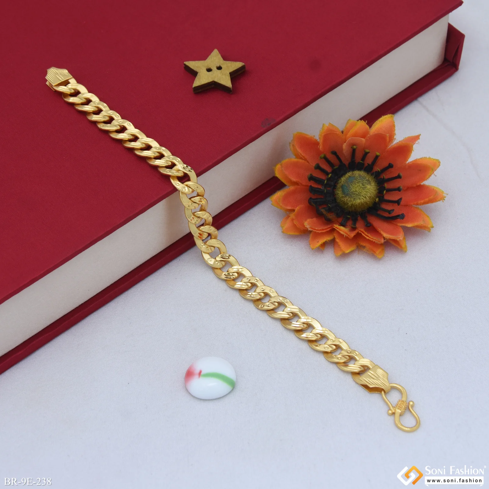 Traditional Design Gold Plated Link Bracelet for Men - Style E238 - Image 4