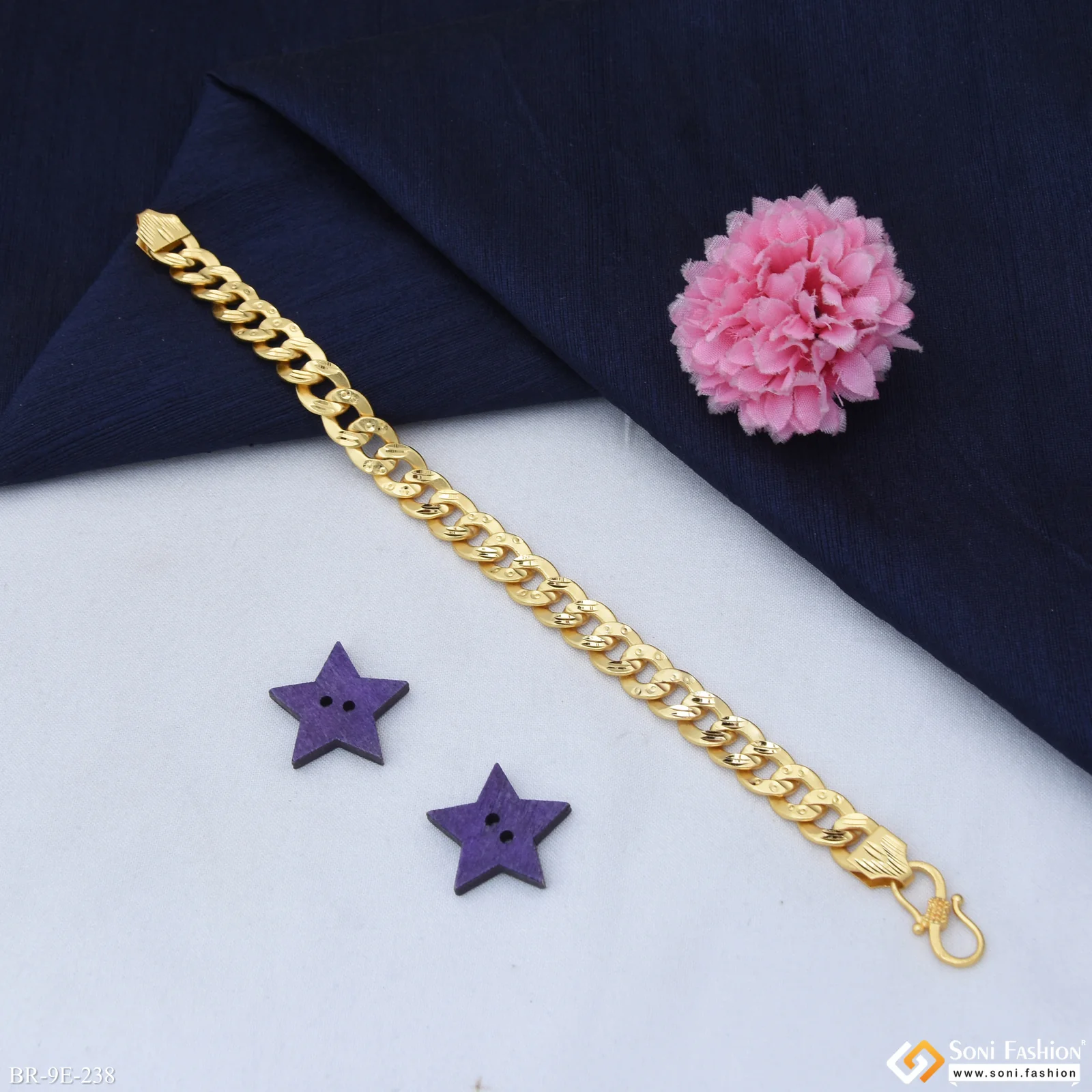 Traditional Design Gold Plated Link Bracelet for Men - Style E238 - Image 5
