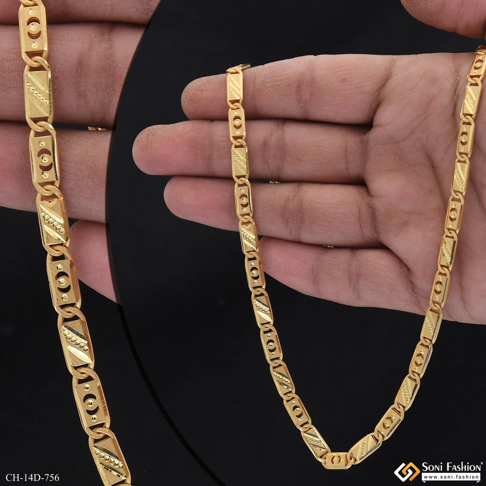 Traditional Design Gold Plated Nawabi Chain for Men - Style D756 - Image 2