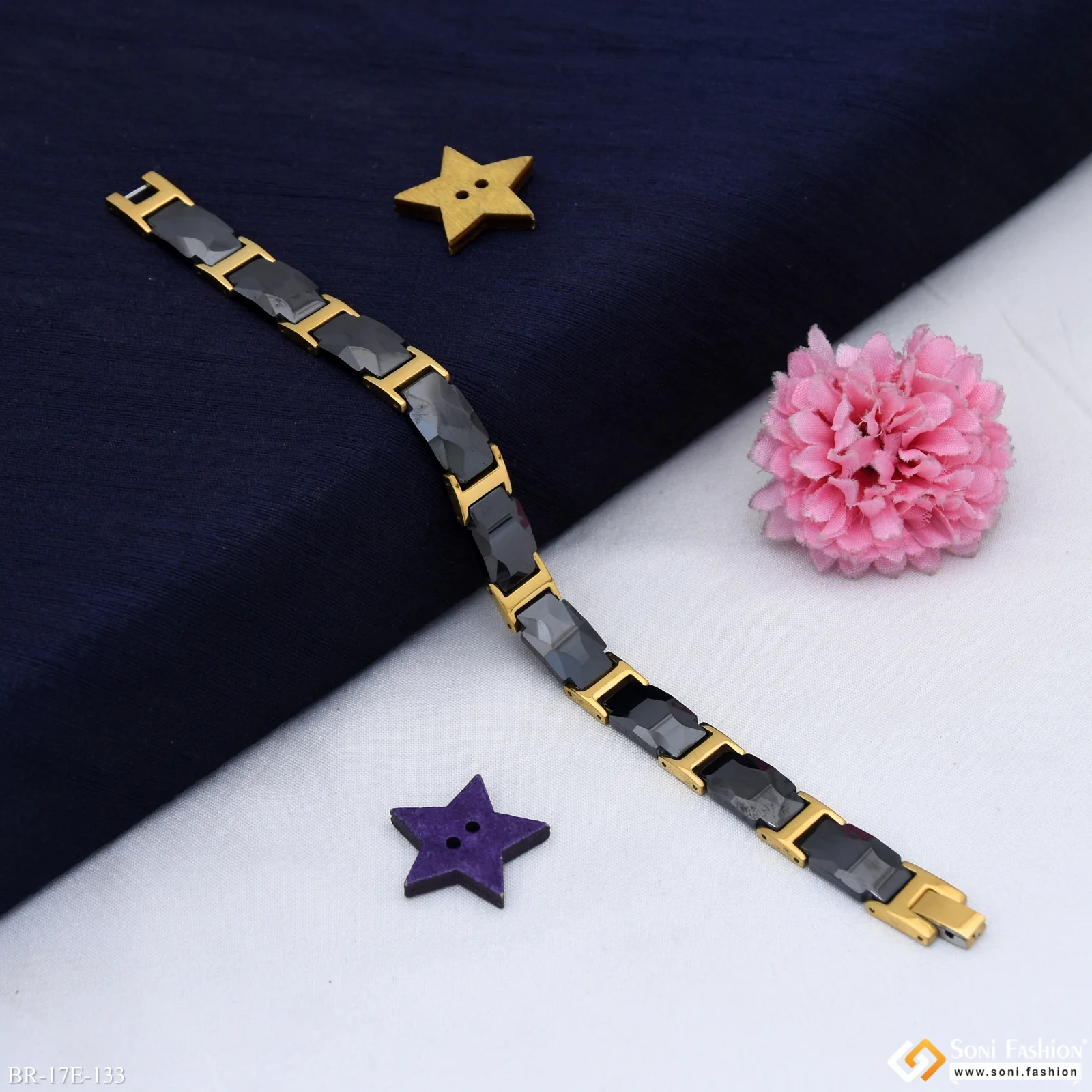 Trending Design Black & Golden Color Ceramic Bracelet for Men - Style E133 - Image 3