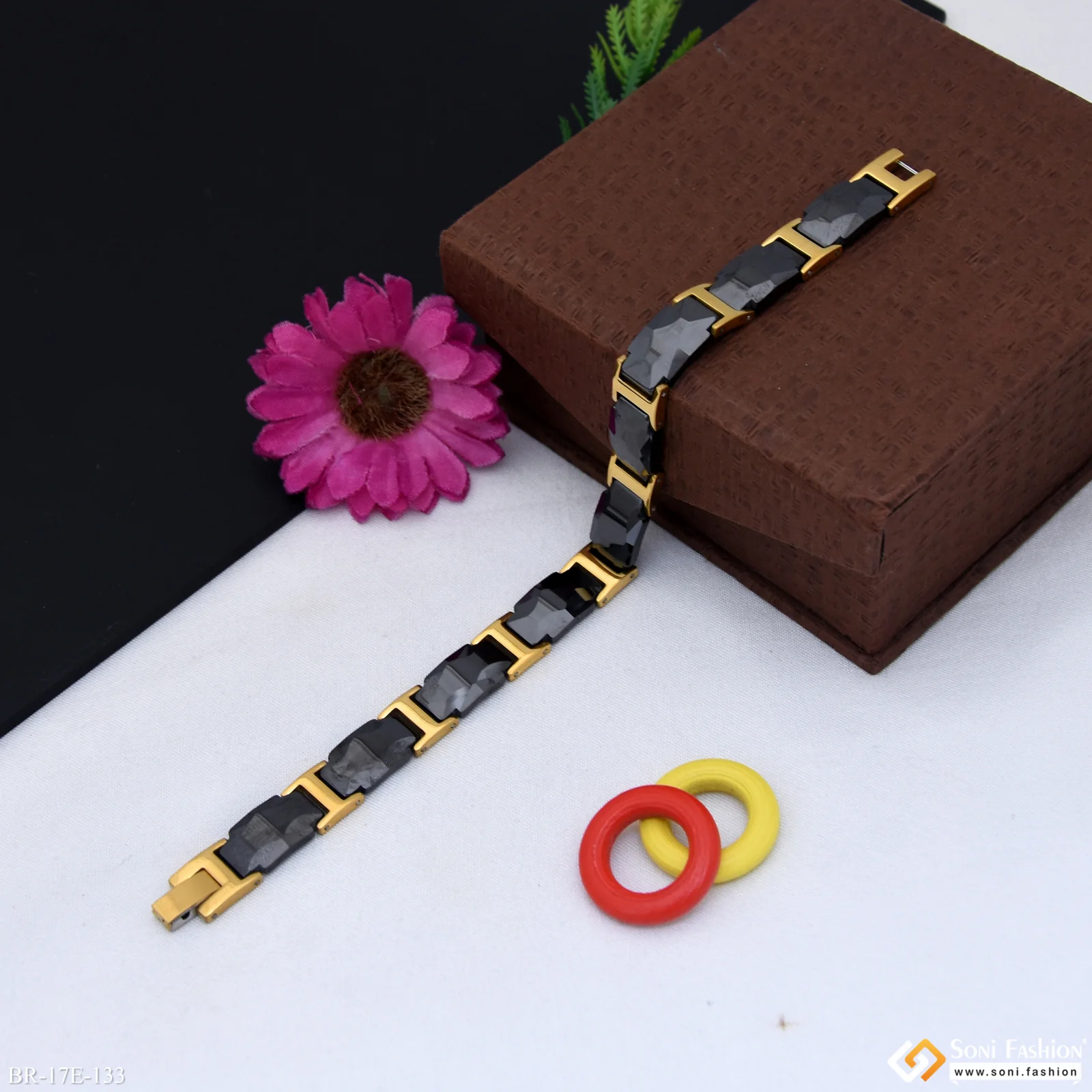 Trending Design Black & Golden Color Ceramic Bracelet for Men - Style E133 - Image 5