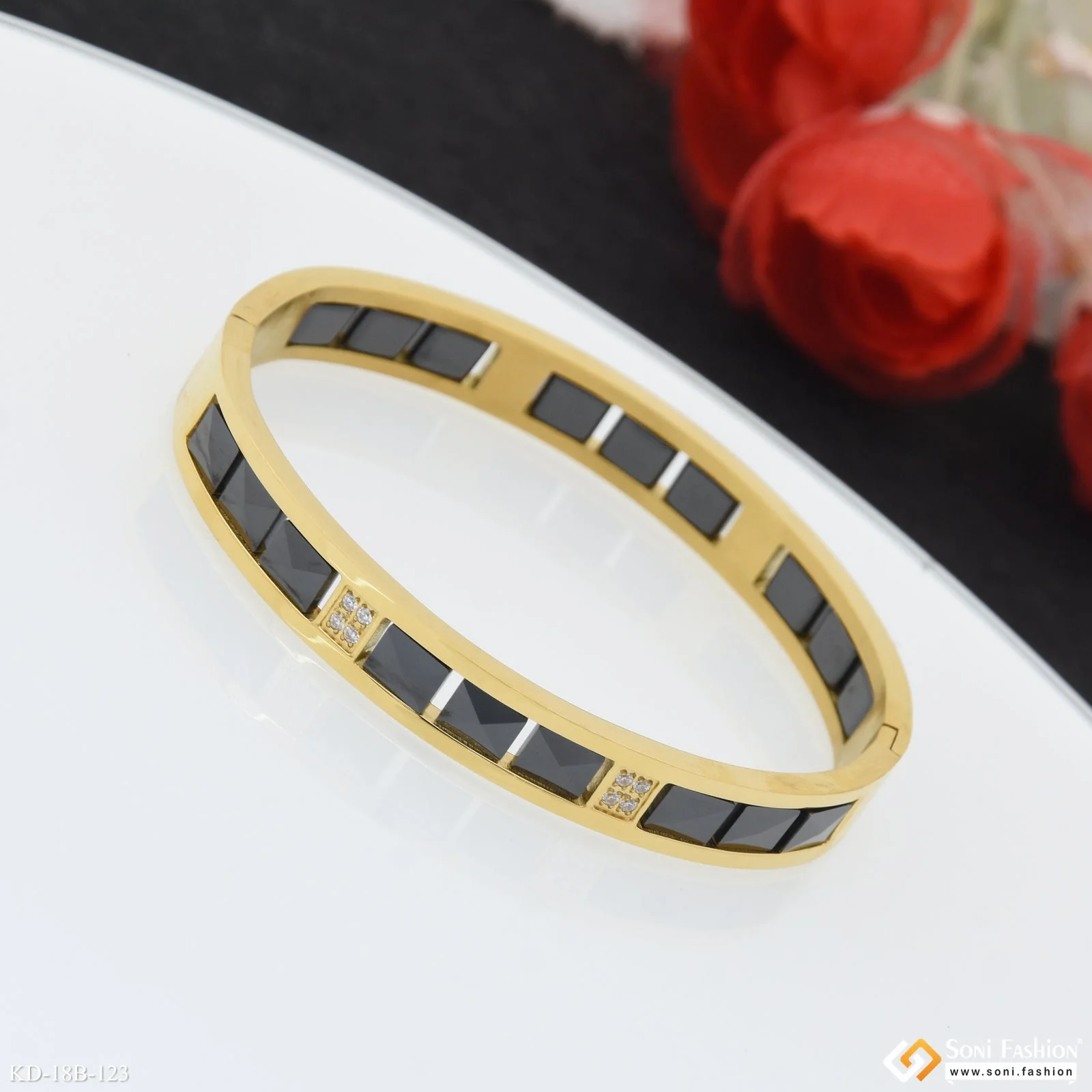 Trending Design Black & Golden Color Ceramic & Steel Kada for Men - Style B123 - Image 3