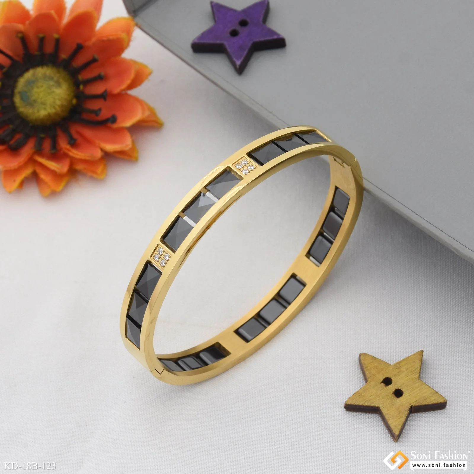 Trending Design Black & Golden Color Ceramic & Steel Kada for Men - Style B123 - Image 4