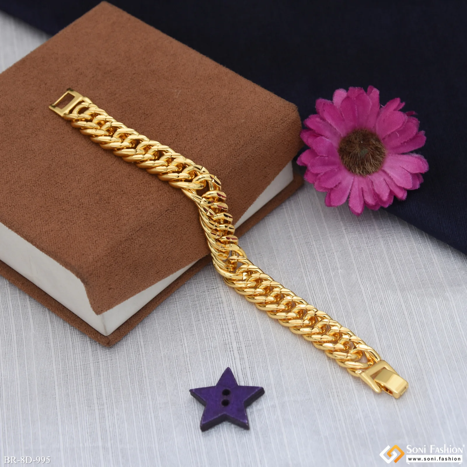 Trending Design Gold Plated Link Bracelet for Men - Style D995 - Image 5