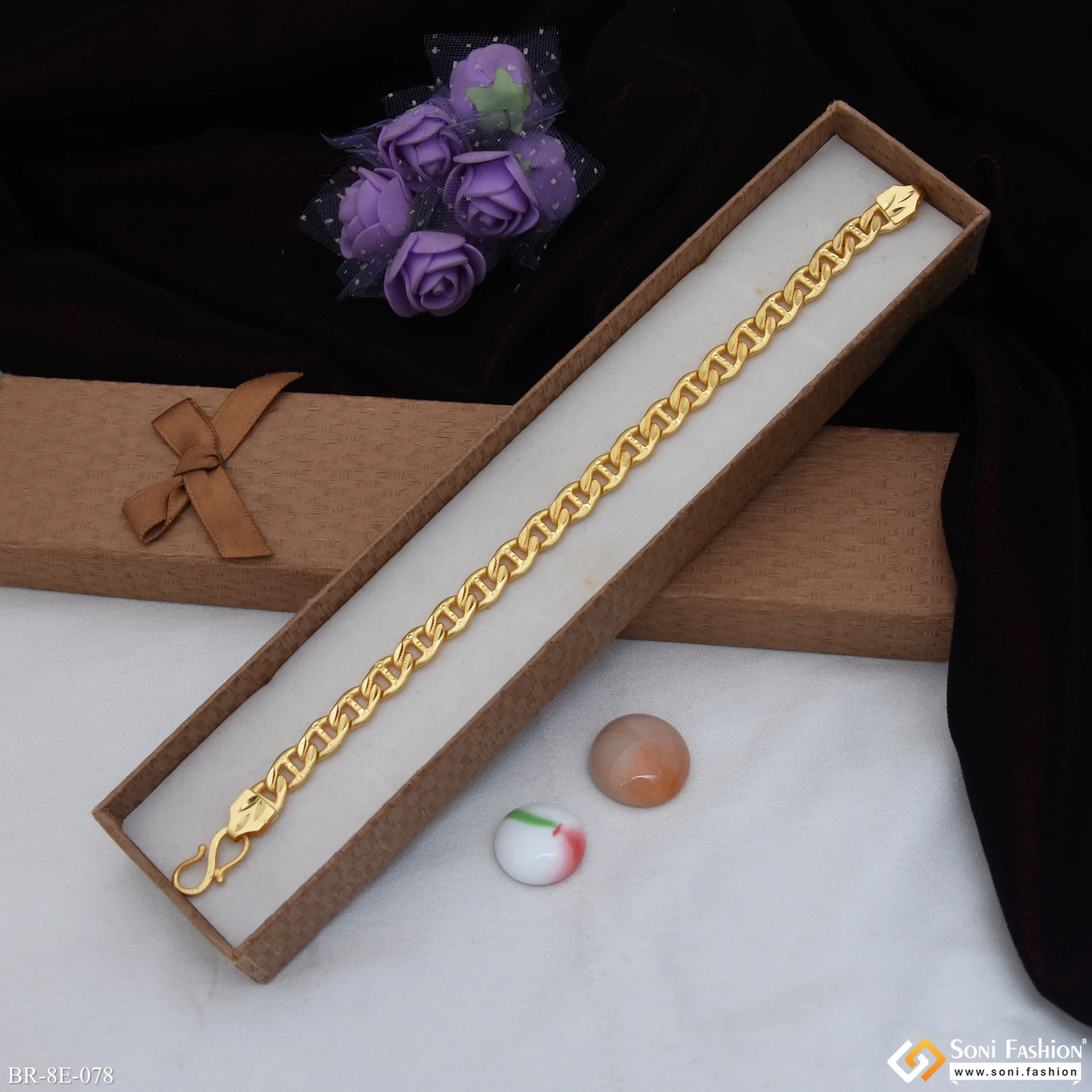 Trending Design Gold Plated Link Bracelet for Men - Style E078 - Image 2