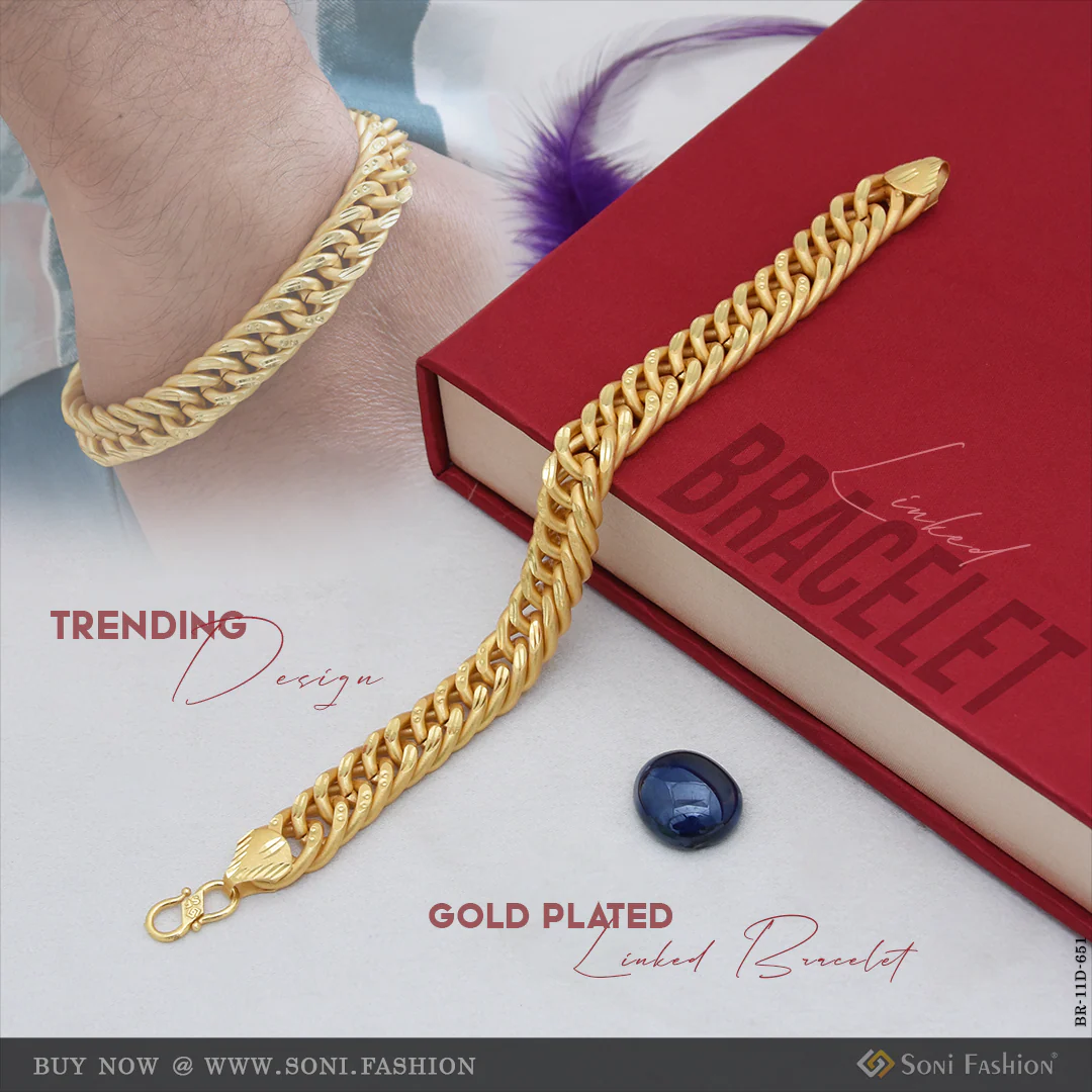 Trending Design Gold Plated Linked Bracelet for Men - Style D651