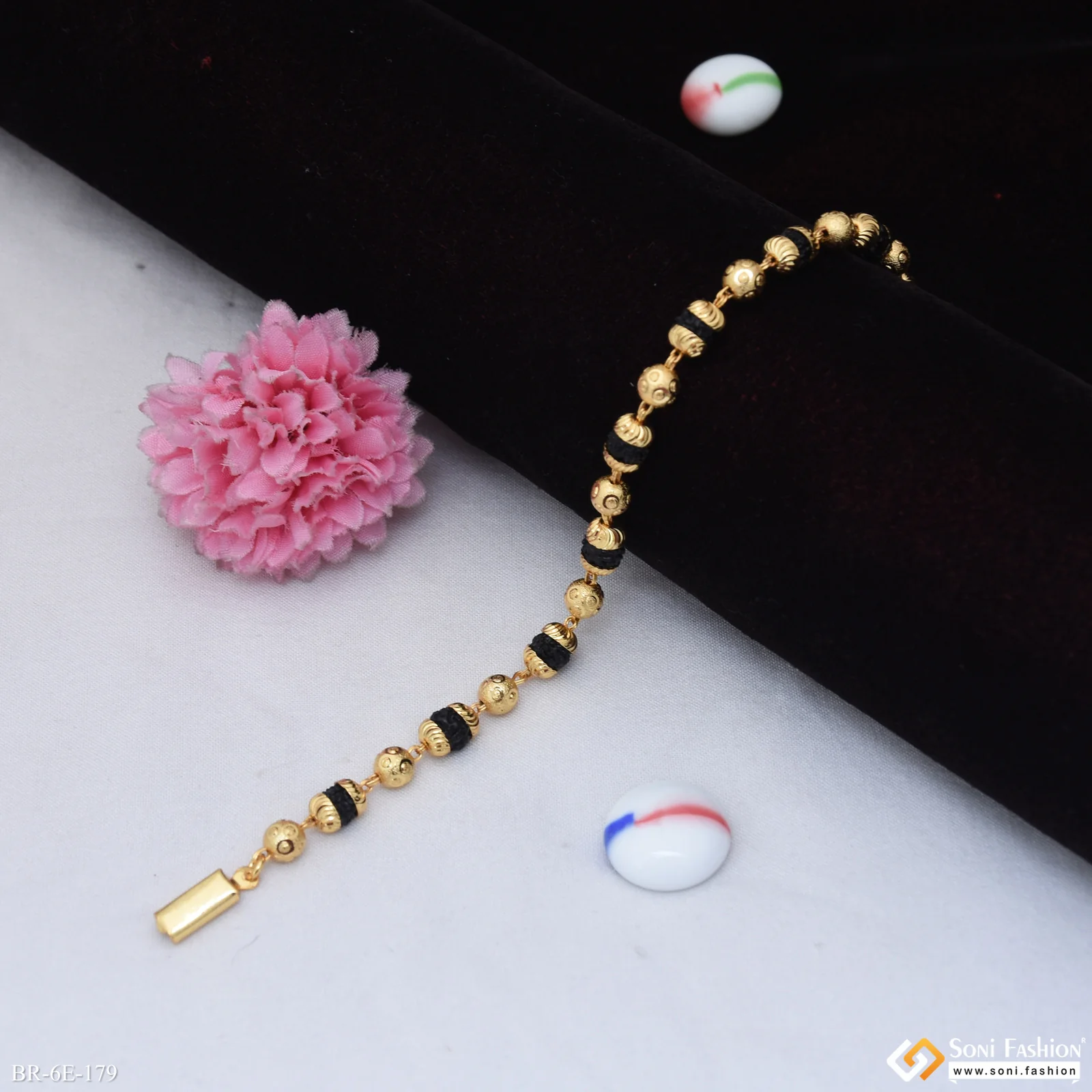 Trending Design Gold Plated Rudraksha Bracelet for Men - Style E179 - Image 3