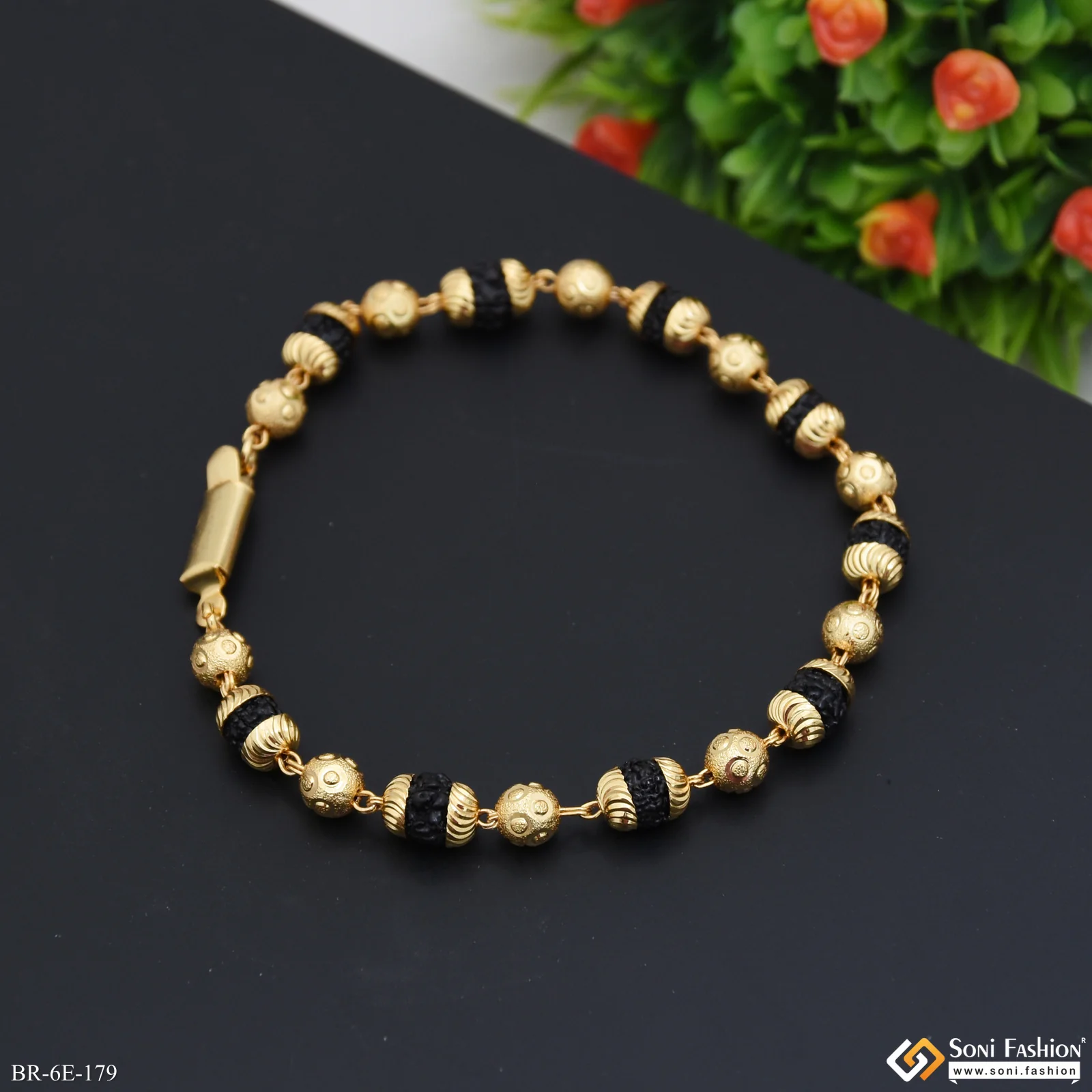 Trending Design Gold Plated Rudraksha Bracelet for Men - Style E179 - Image 4
