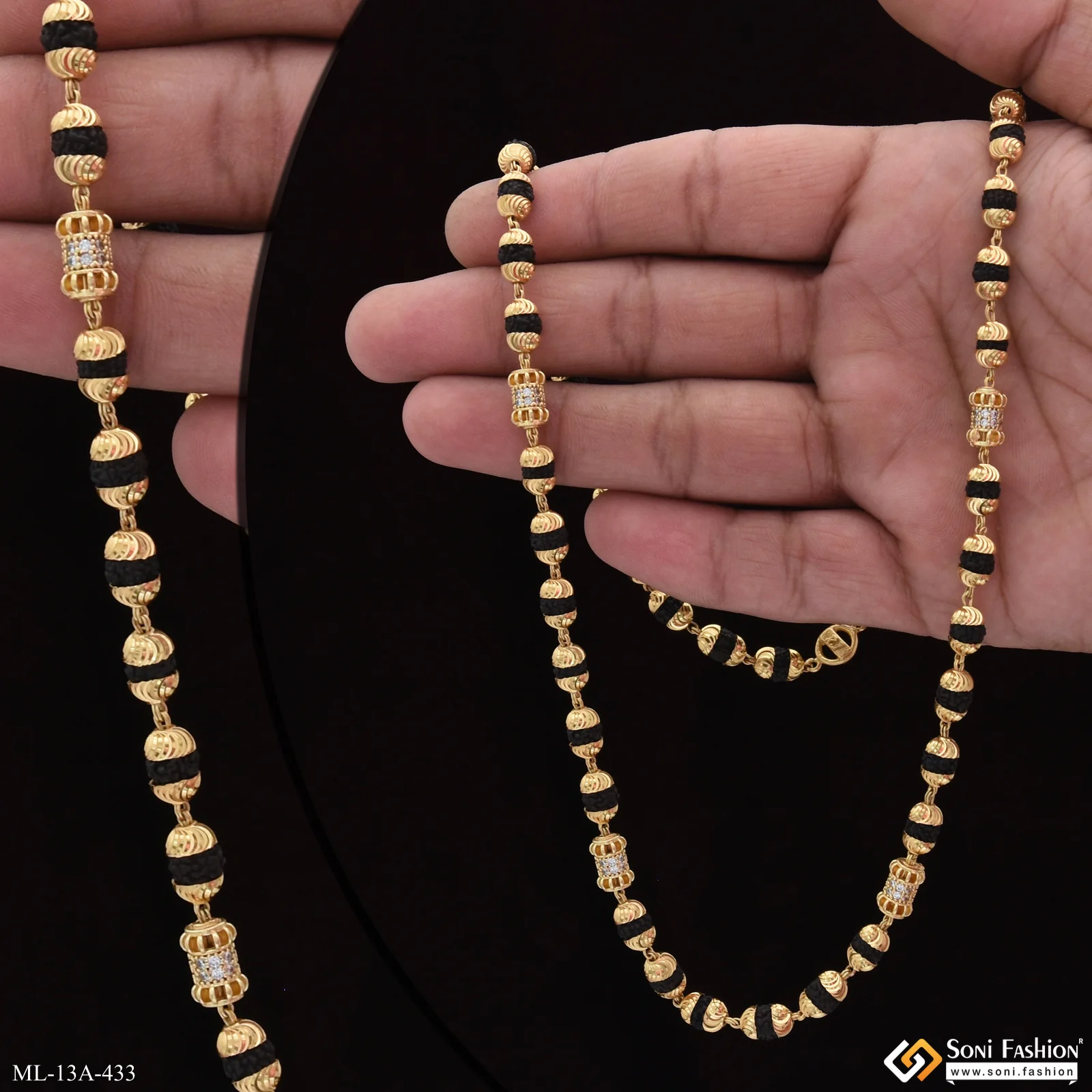 Trending Design Gold Plated Rudraksha Mala for Men - Style A433 - Image 2