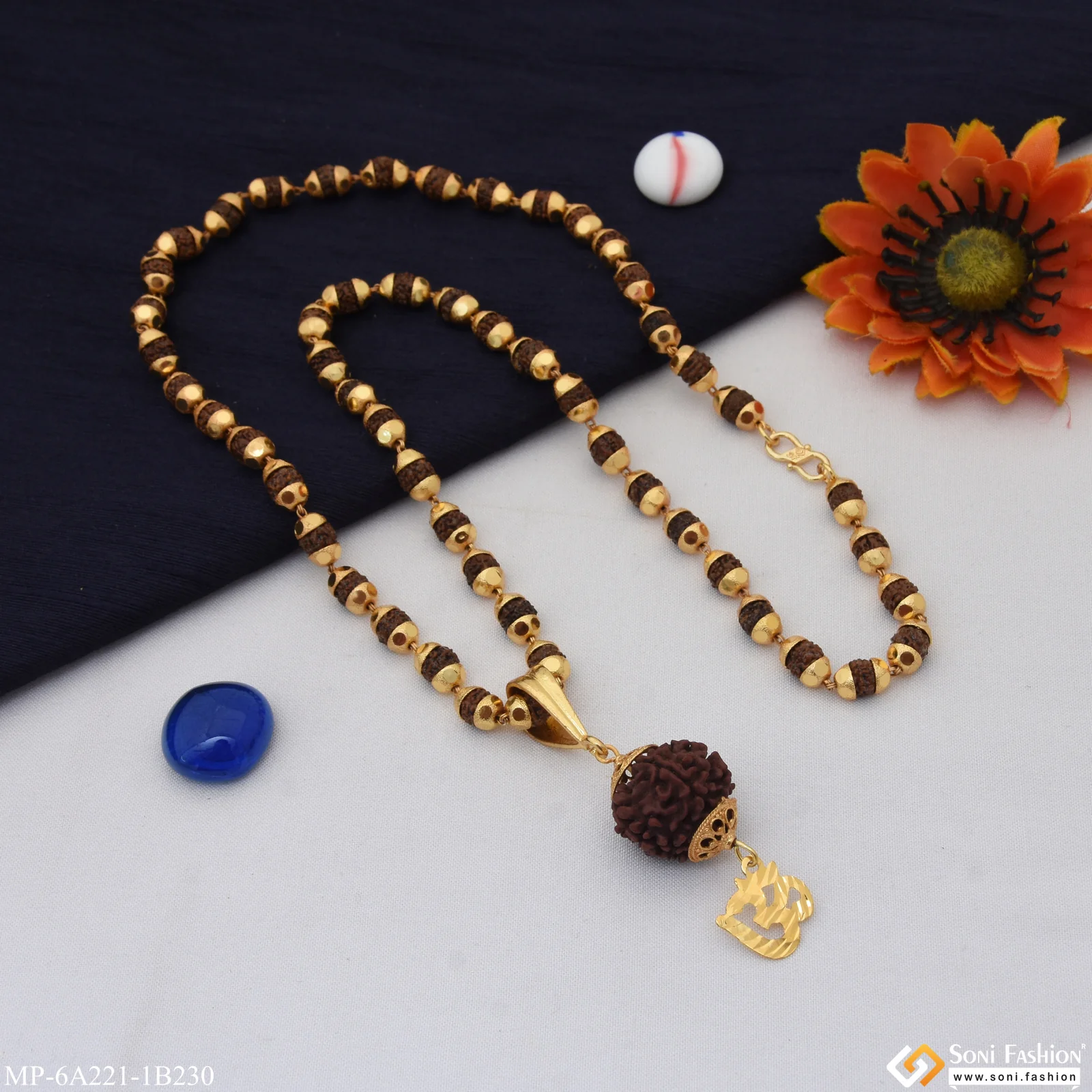 Trending Design Gold Plated Rudraksha Mala with Pendant for Men (MP-A221-B230) - Image 3