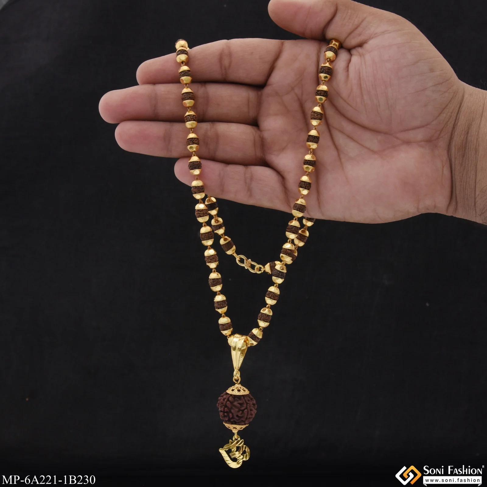 Trending Design Gold Plated Rudraksha Mala with Pendant for Men (MP-A221-B230) - Image 4