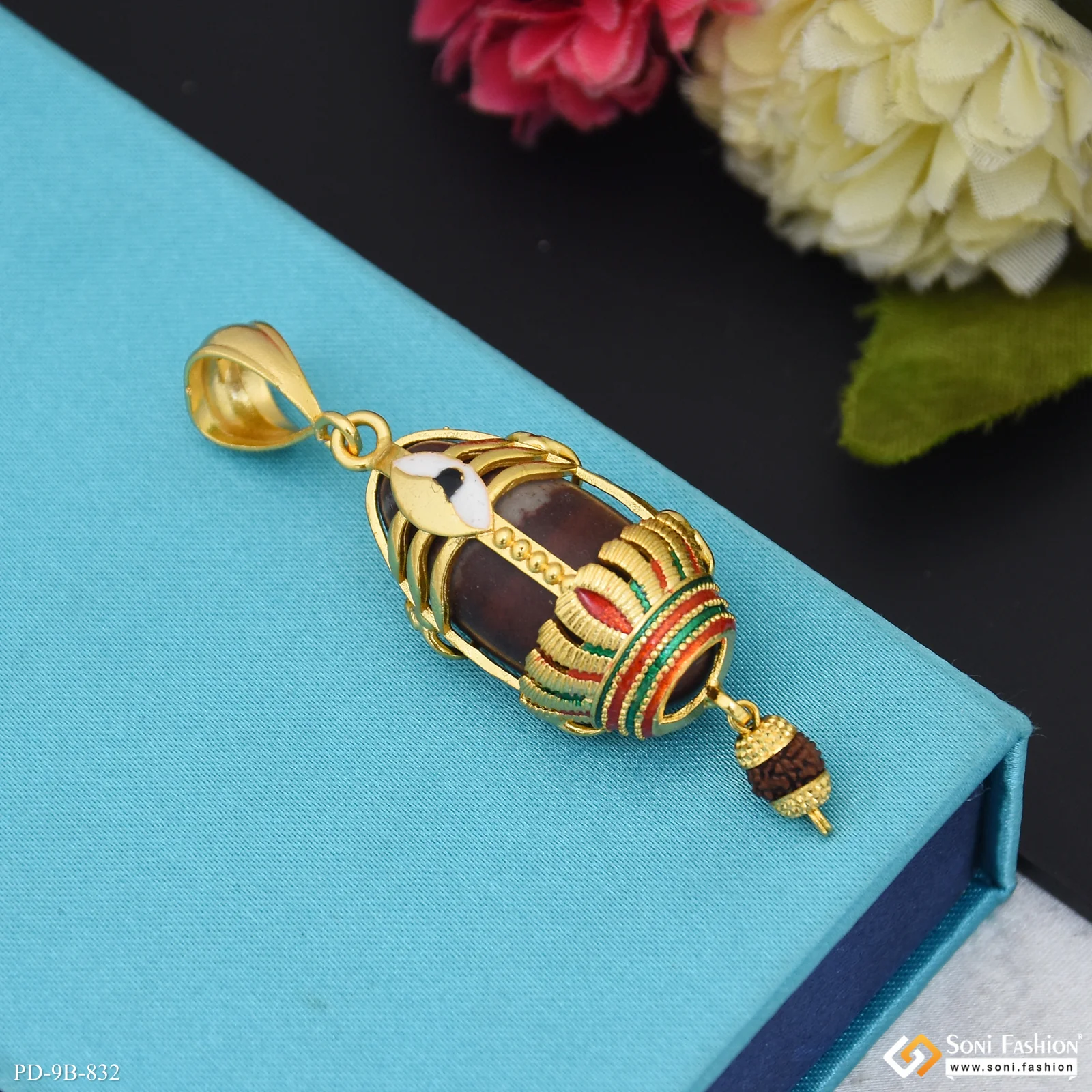 Trending Design Gold Plated Rudraksha Pendant for Men - Style B832 - Image 3