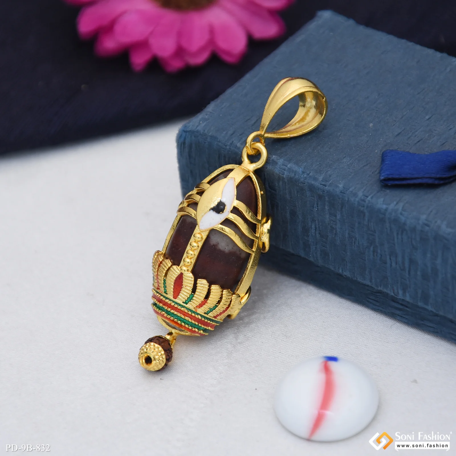 Trending Design Gold Plated Rudraksha Pendant for Men - Style B832 - Image 6