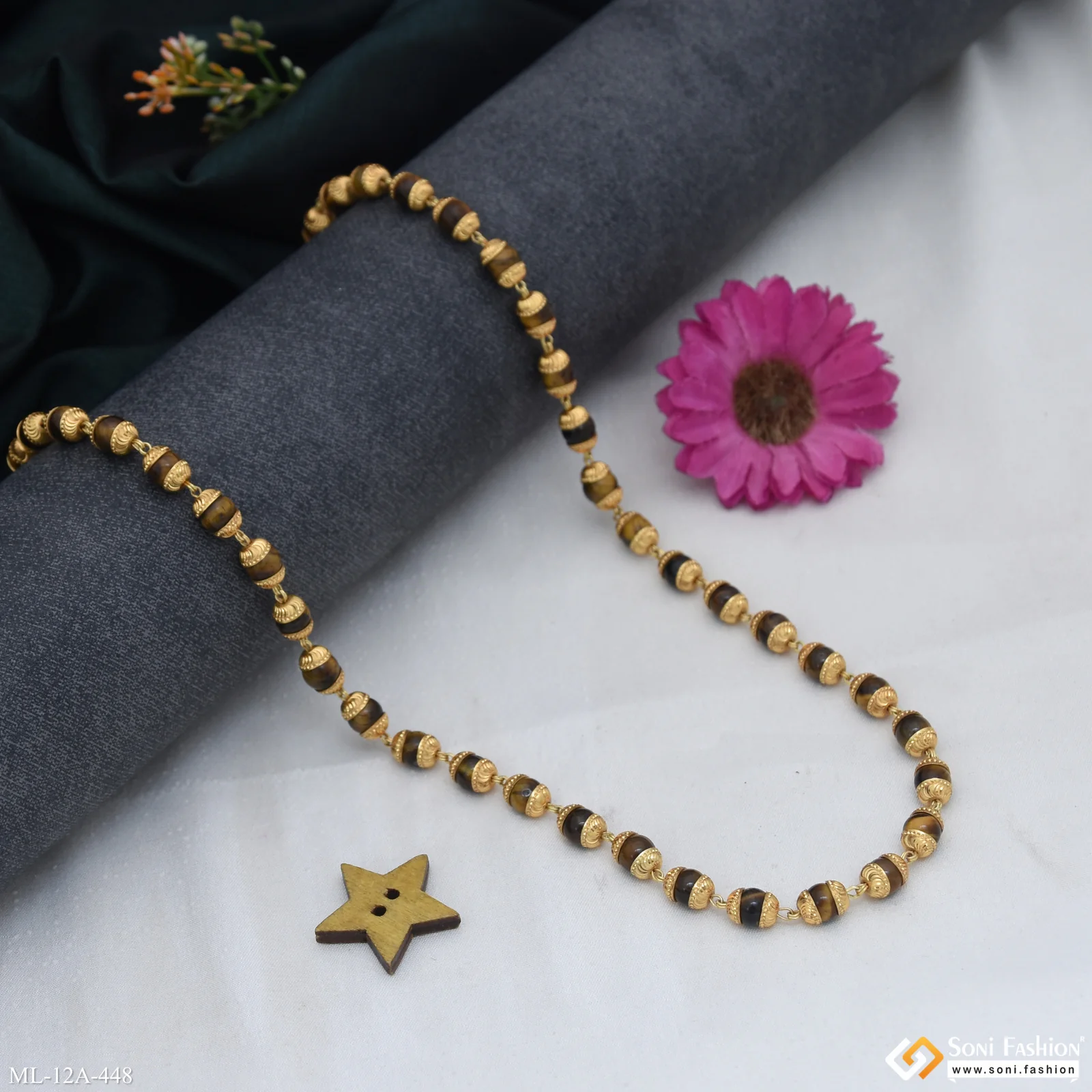 Trending Design Gold Plated Stone Mala for Men - Style A448 - Image 5