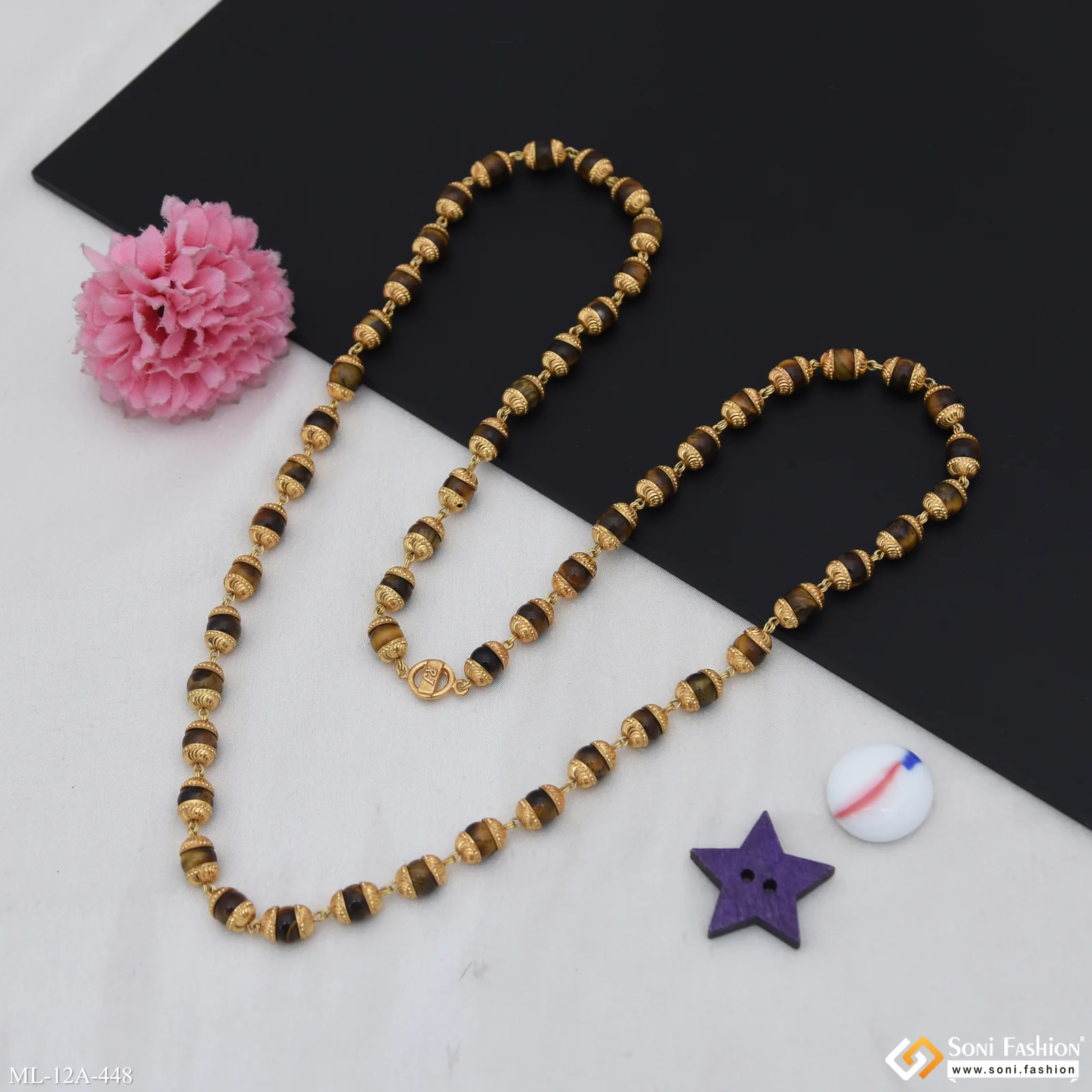 Trending Design Gold Plated Stone Mala for Men - Style A448 - Image 6