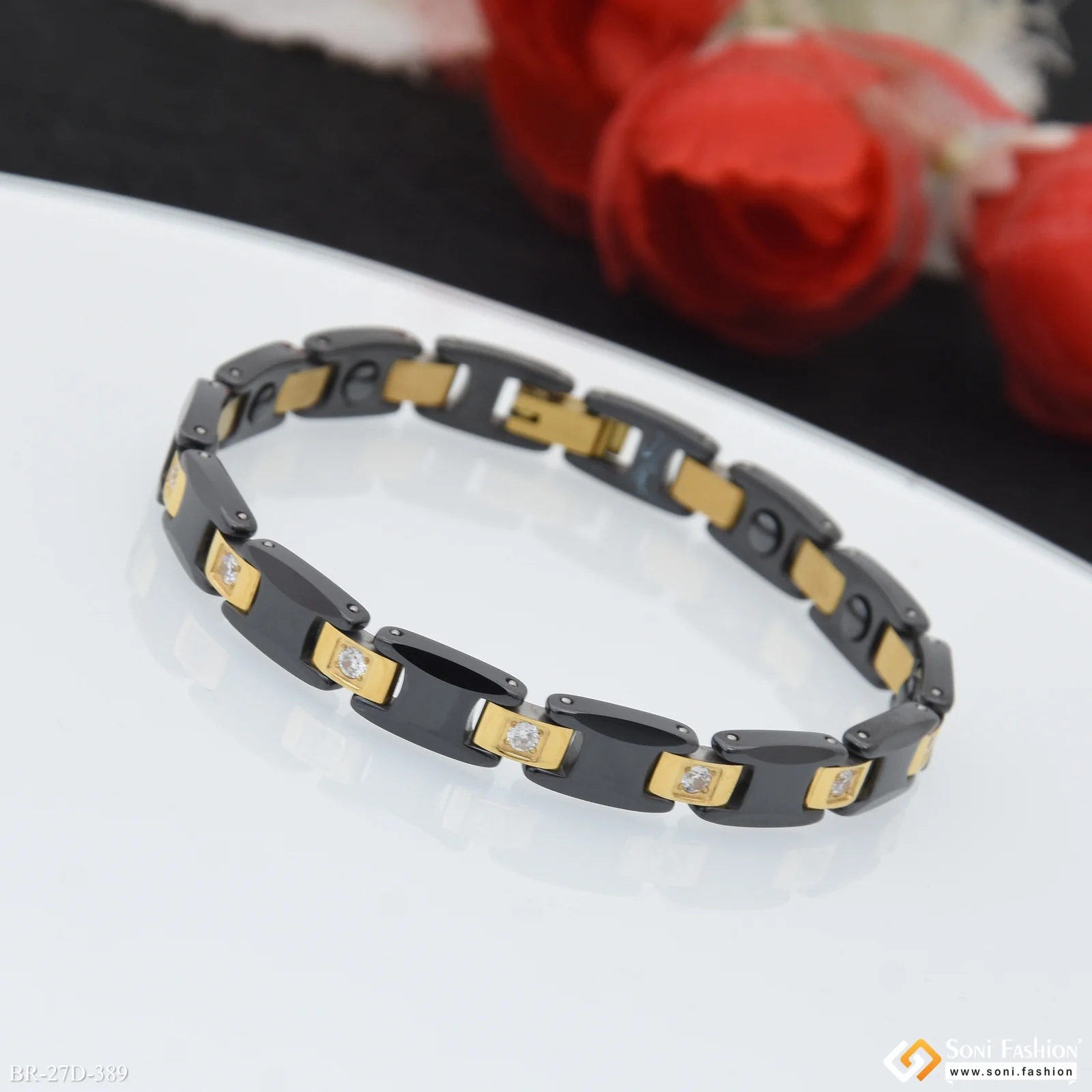 Trending Design Golden Color Ceramic & Steel Bracelet for Men - Style D389 - Image 3