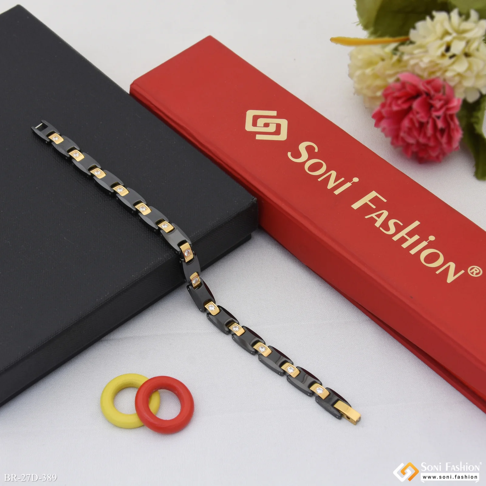Trending Design Golden Color Ceramic & Steel Bracelet for Men - Style D389 - Image 4